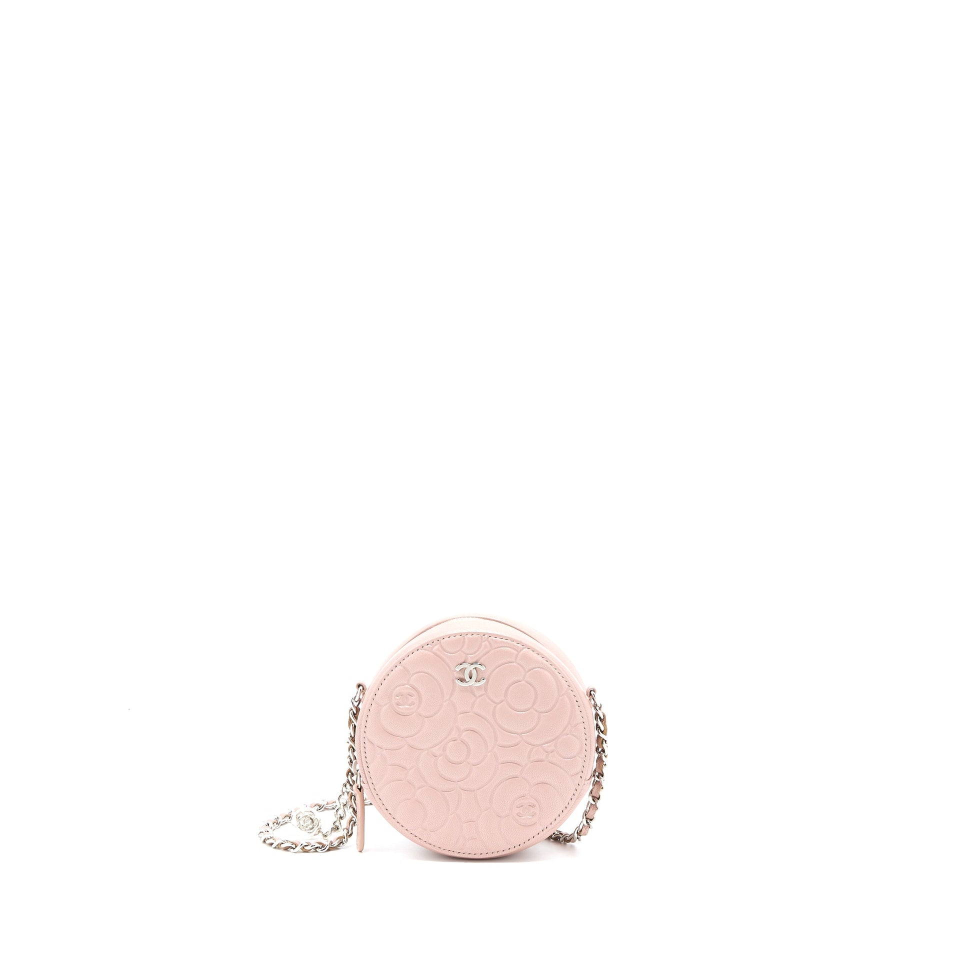 Chanel Round Camellia Calfskin Nude SHW Pink Clutch Bag