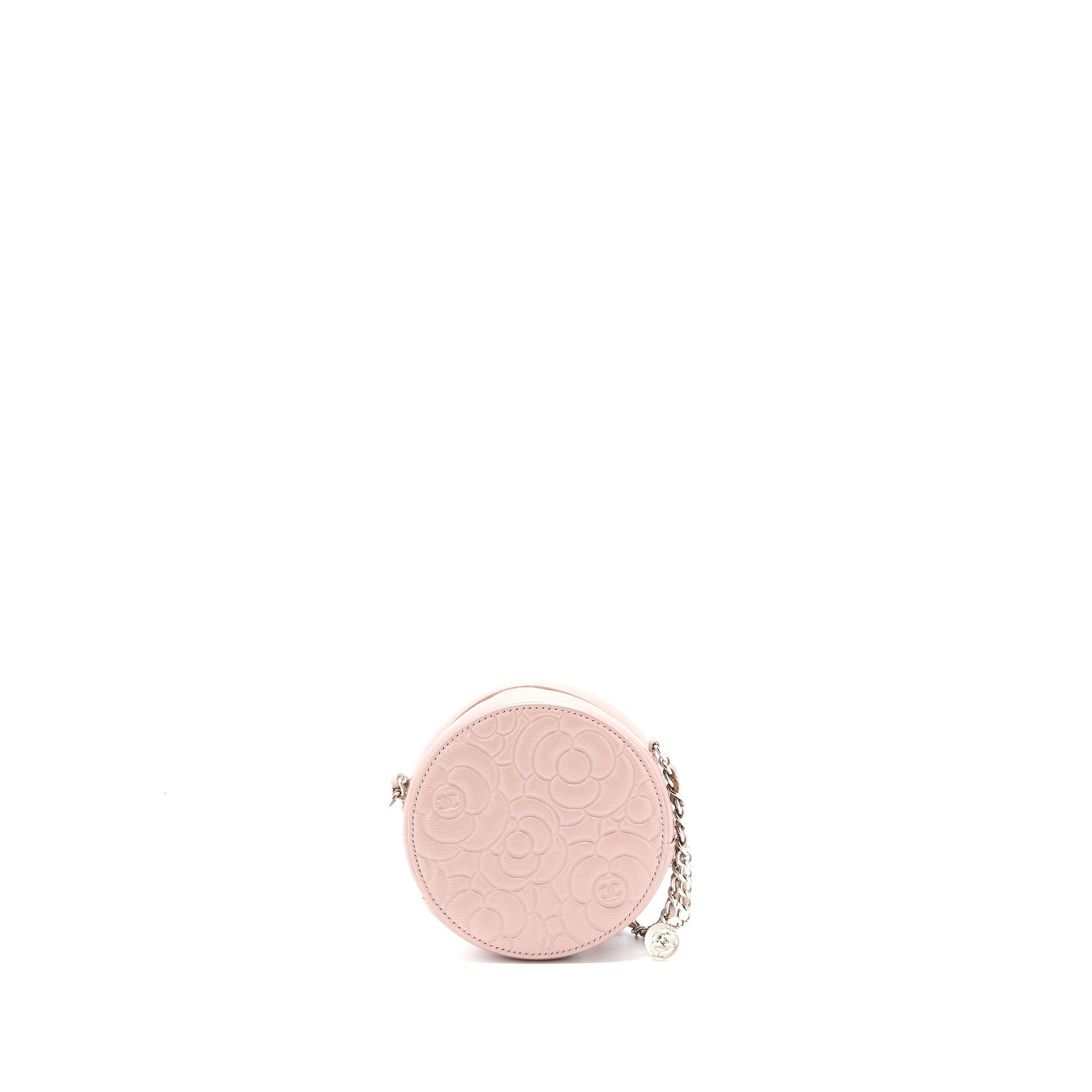 Chanel Round Camellia Calfskin Nude SHW Pink Clutch Bag