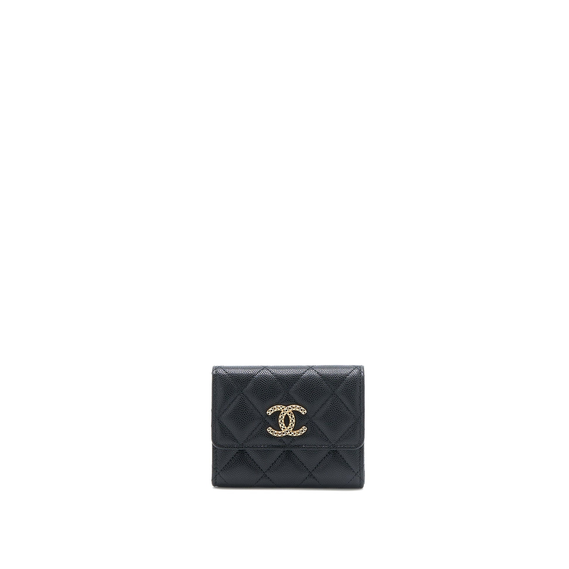 Chanel 23P Detail Logo Flap Card Holder Black Wallet Case