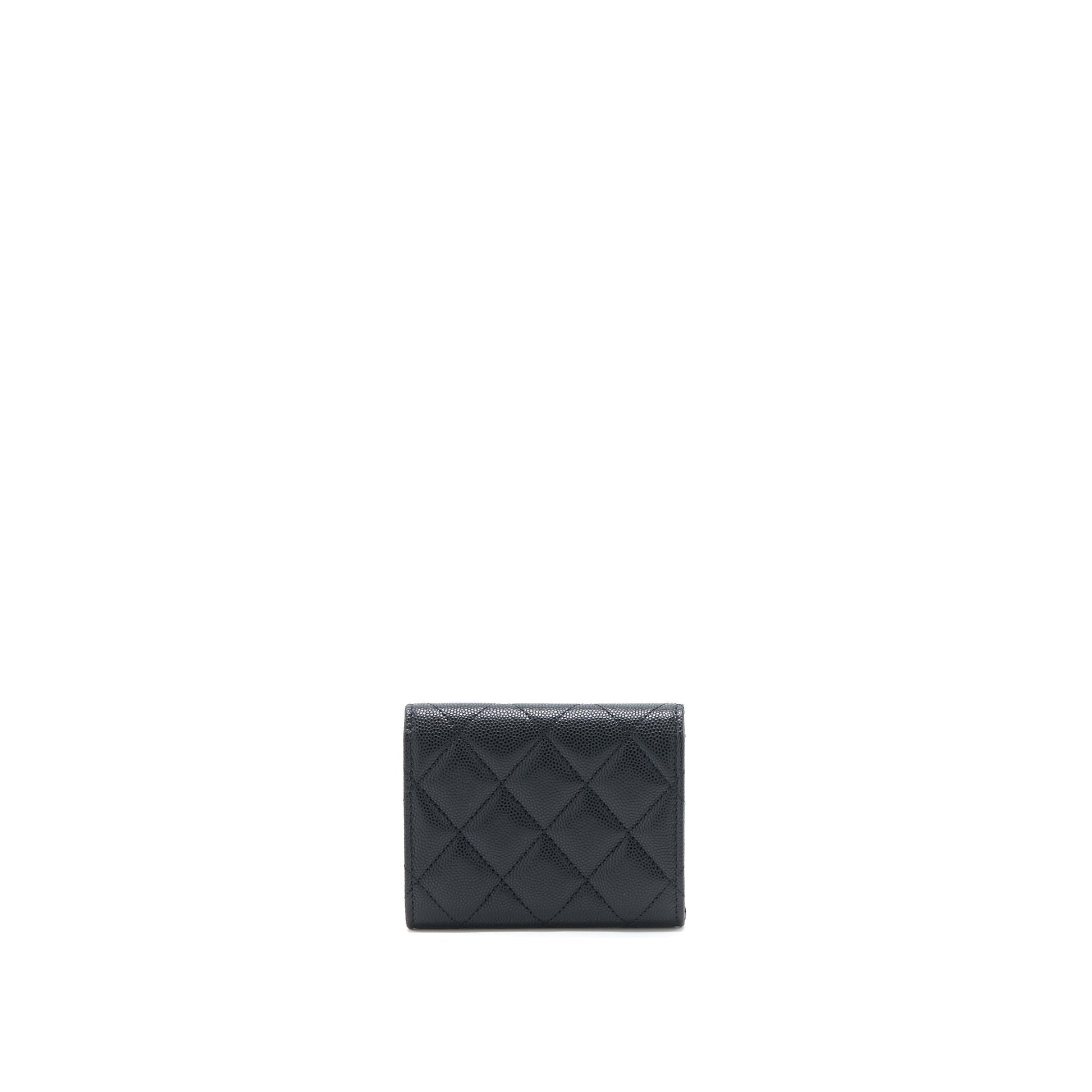 Chanel 23P Detail Logo Flap Card Holder Black Wallet Case