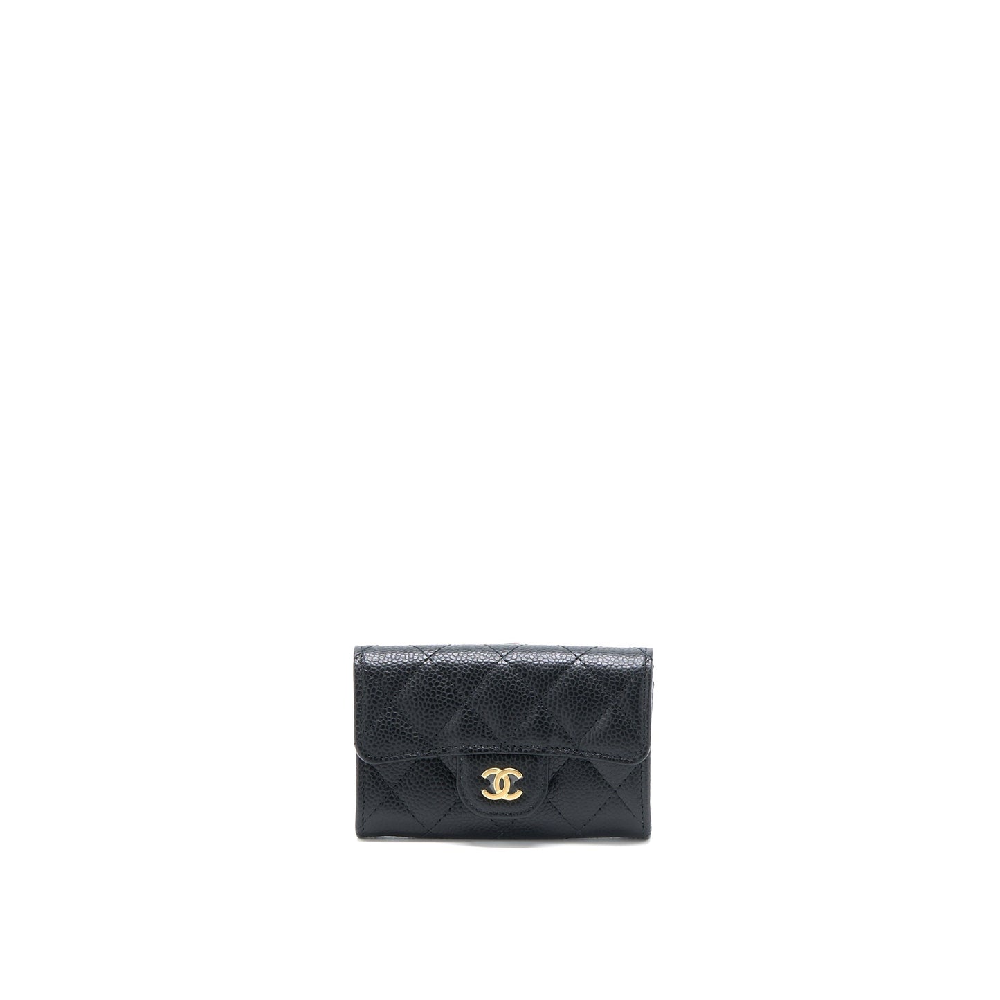 Chanel Classic Quilted Flap Card Holder Caviar Black Wallet Case Ghw Microchip