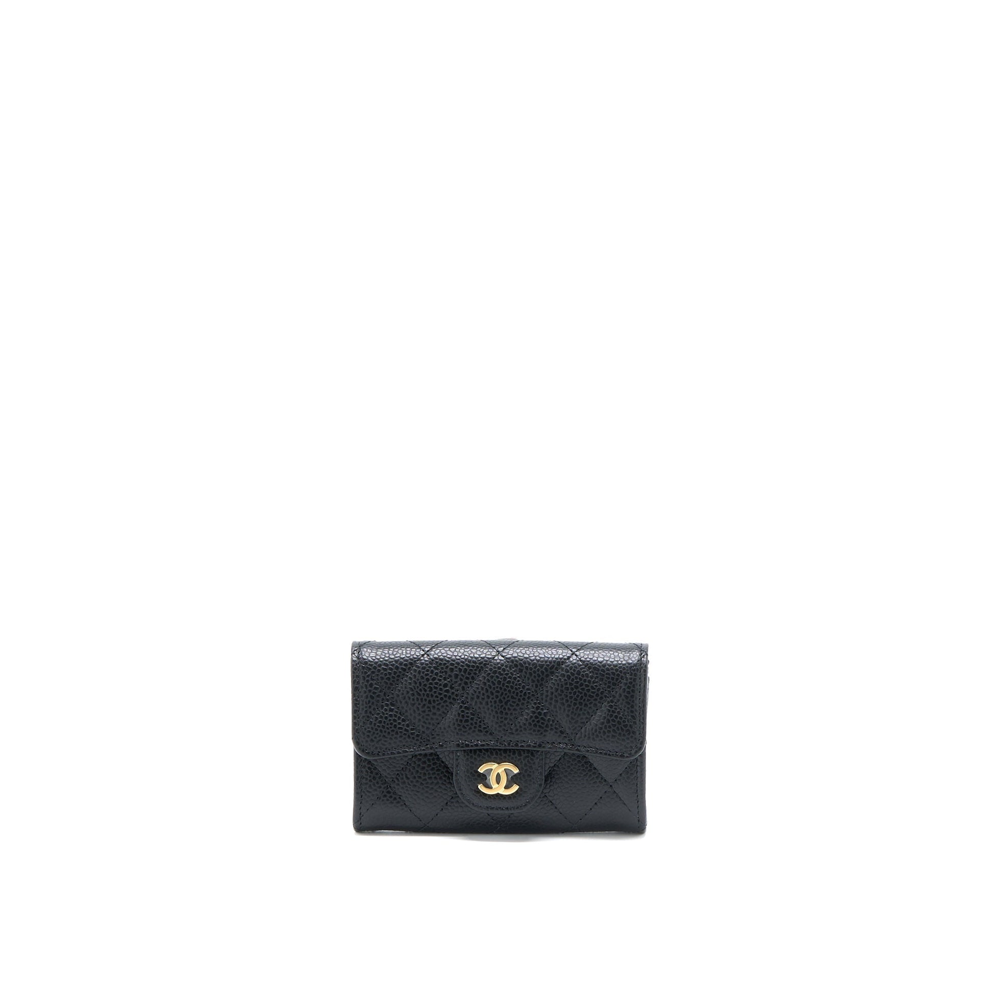 Chanel Classic Quilted Flap Card Holder Caviar Black Wallet Case Ghw Microchip
