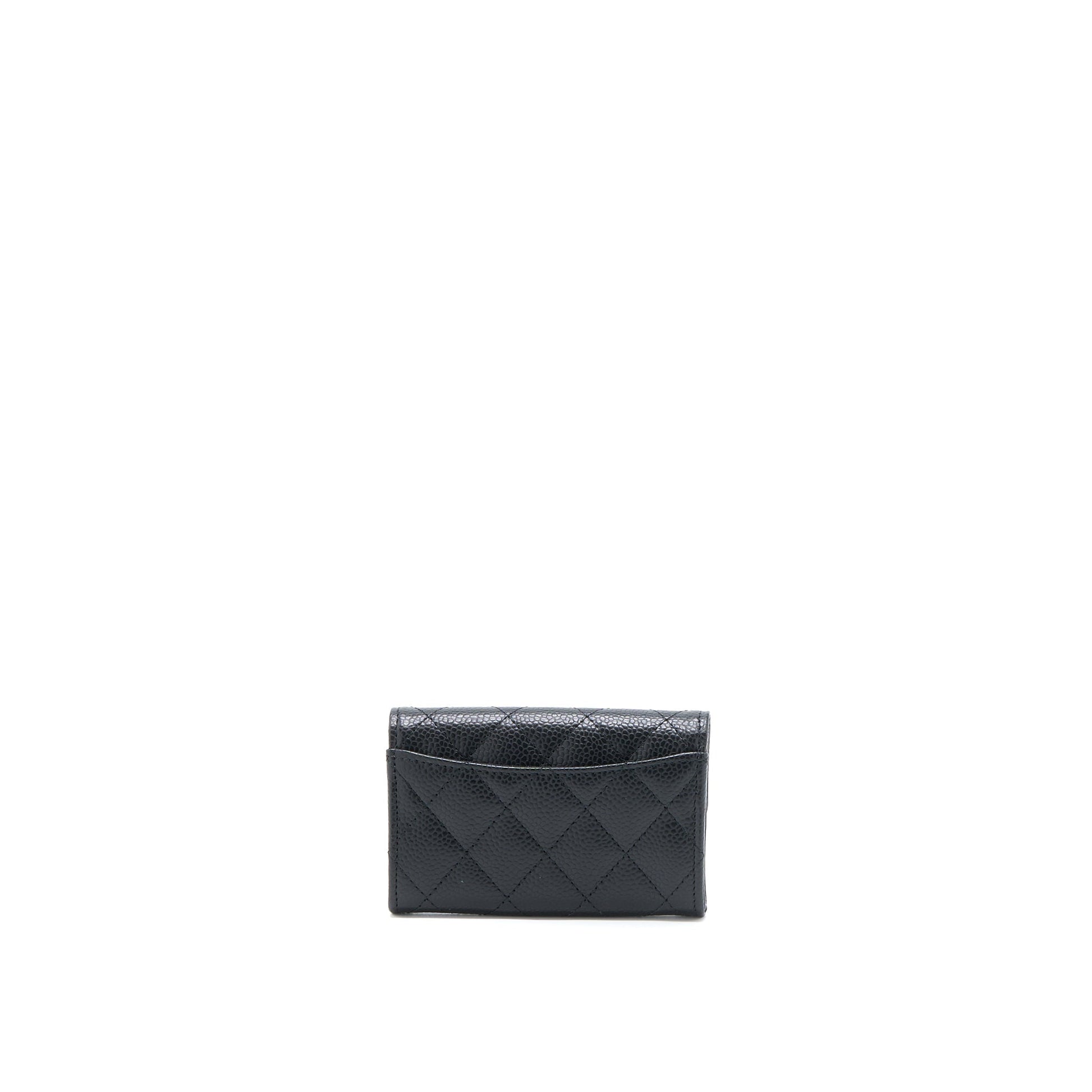 Chanel Classic Quilted Flap Card Holder Caviar Black Wallet Case Ghw Microchip
