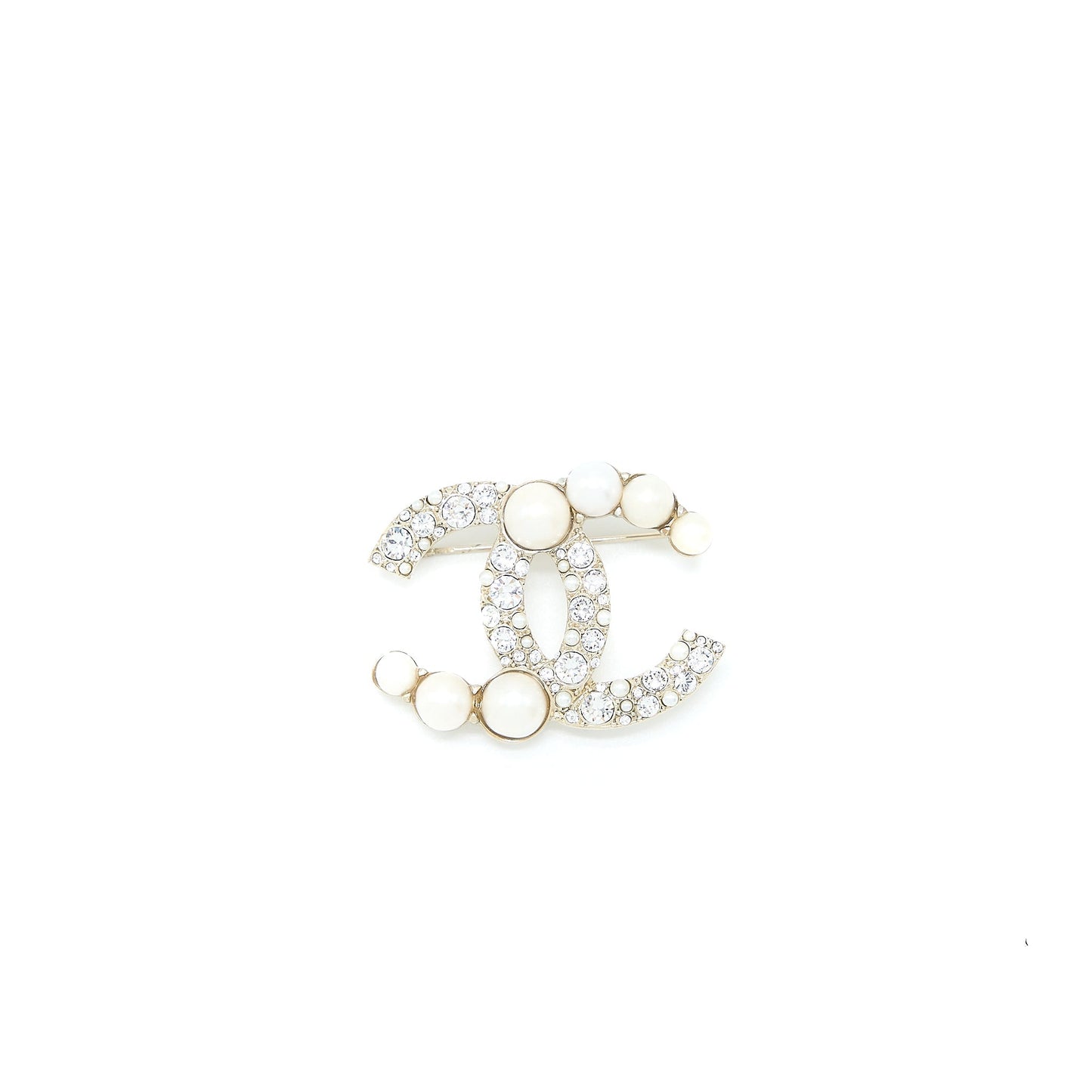 Chanel CC Logo Brooch Crystal Pearl Light Gold Handbag