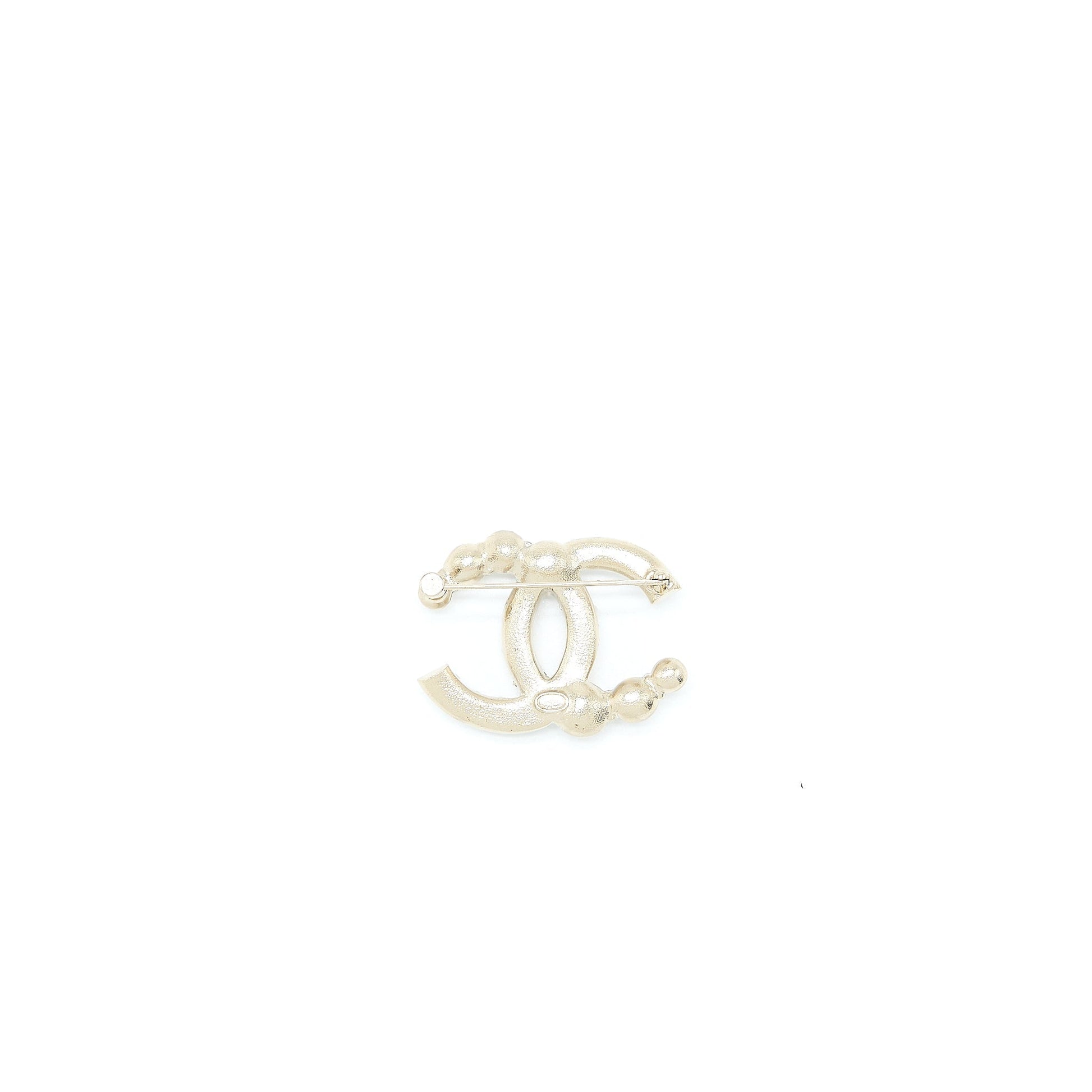 Chanel CC Logo Brooch Crystal Pearl Light Gold Handbag