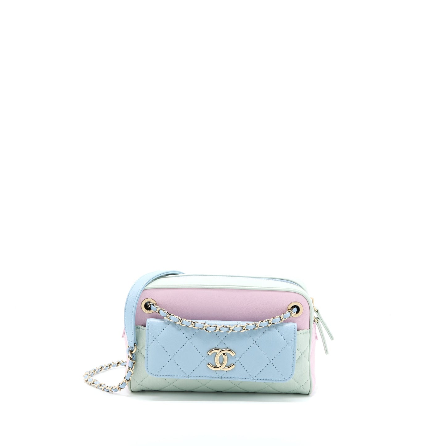 Chanel Camera Tricolour Goatskin LGHW Blue Green Pink Small Handbag