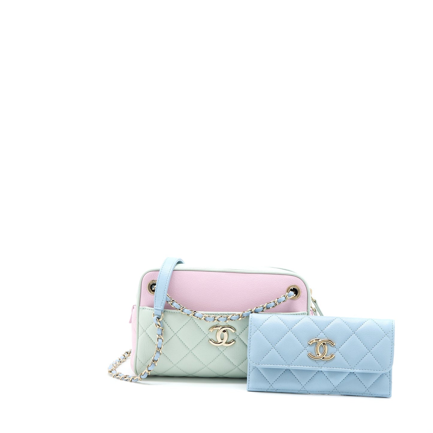 Chanel Camera Tricolour Goatskin LGHW Blue Green Pink Small Handbag