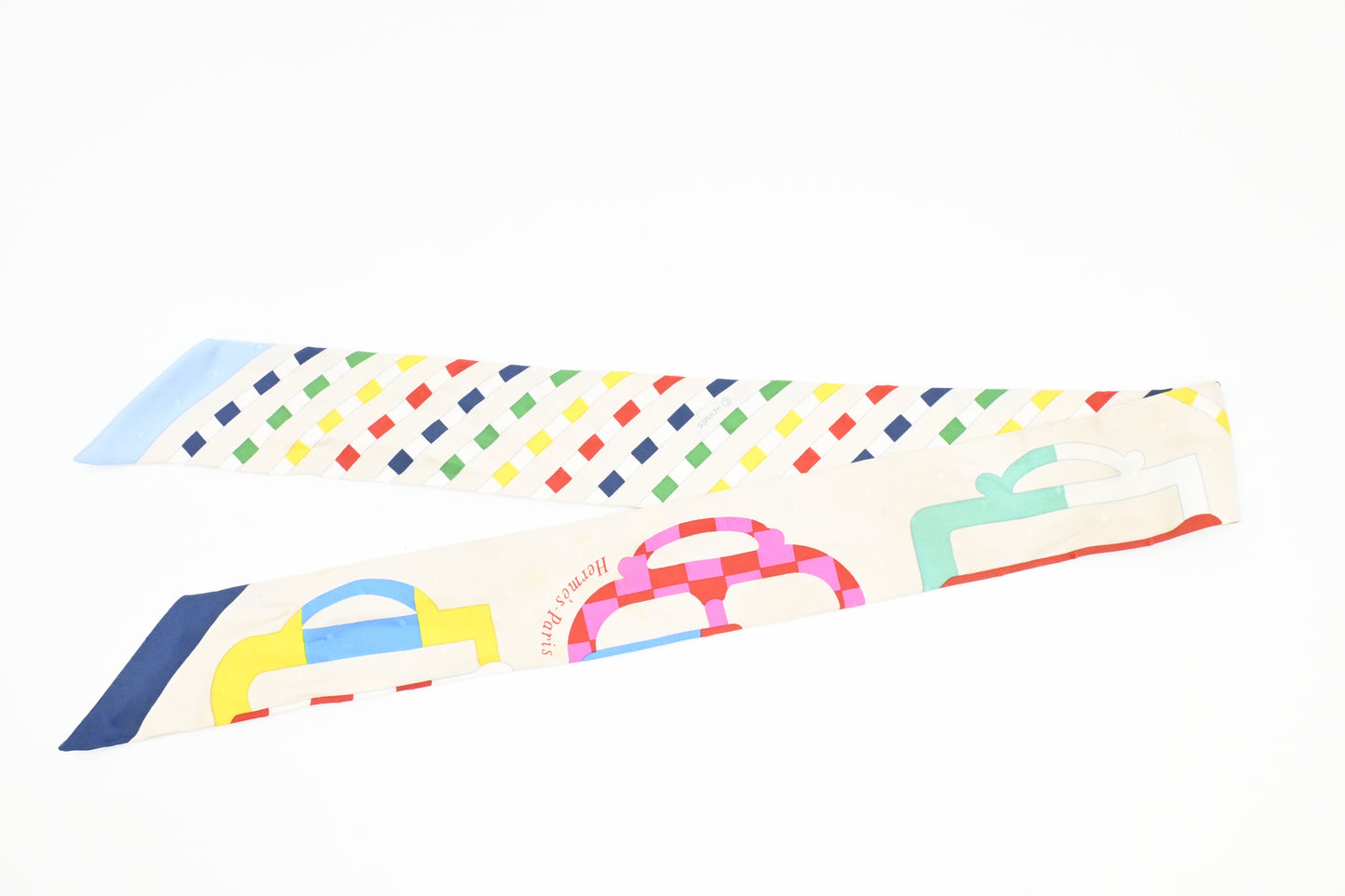 Hermes 'Bouclerie Moderne' Twilly In Multicolor Silk Handbag White Travel Bag