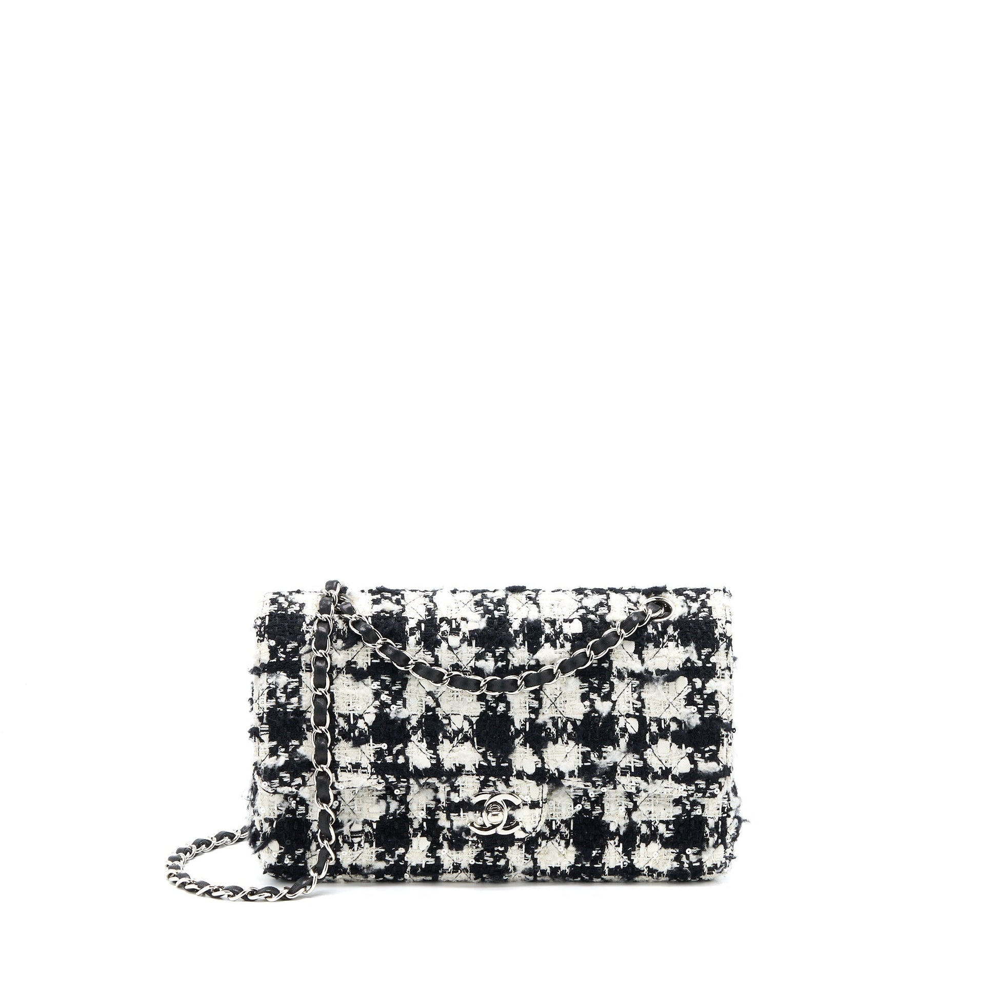 Chanel Classic Flap Tweed SHW Black White Shoulder Bag