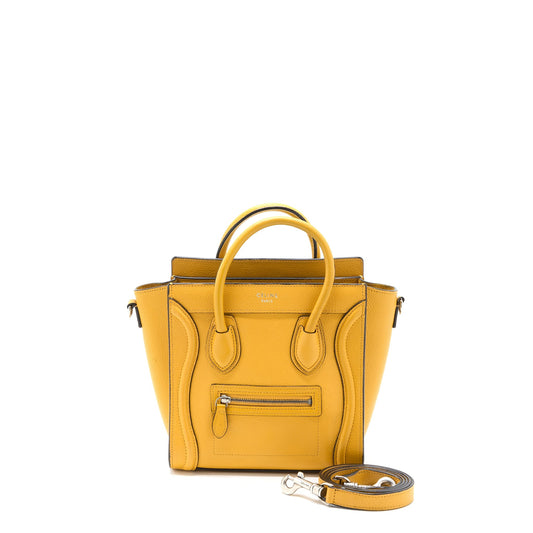 Celine Nano Luggage Purse Calfskin Yellow Handbag Travel Bag