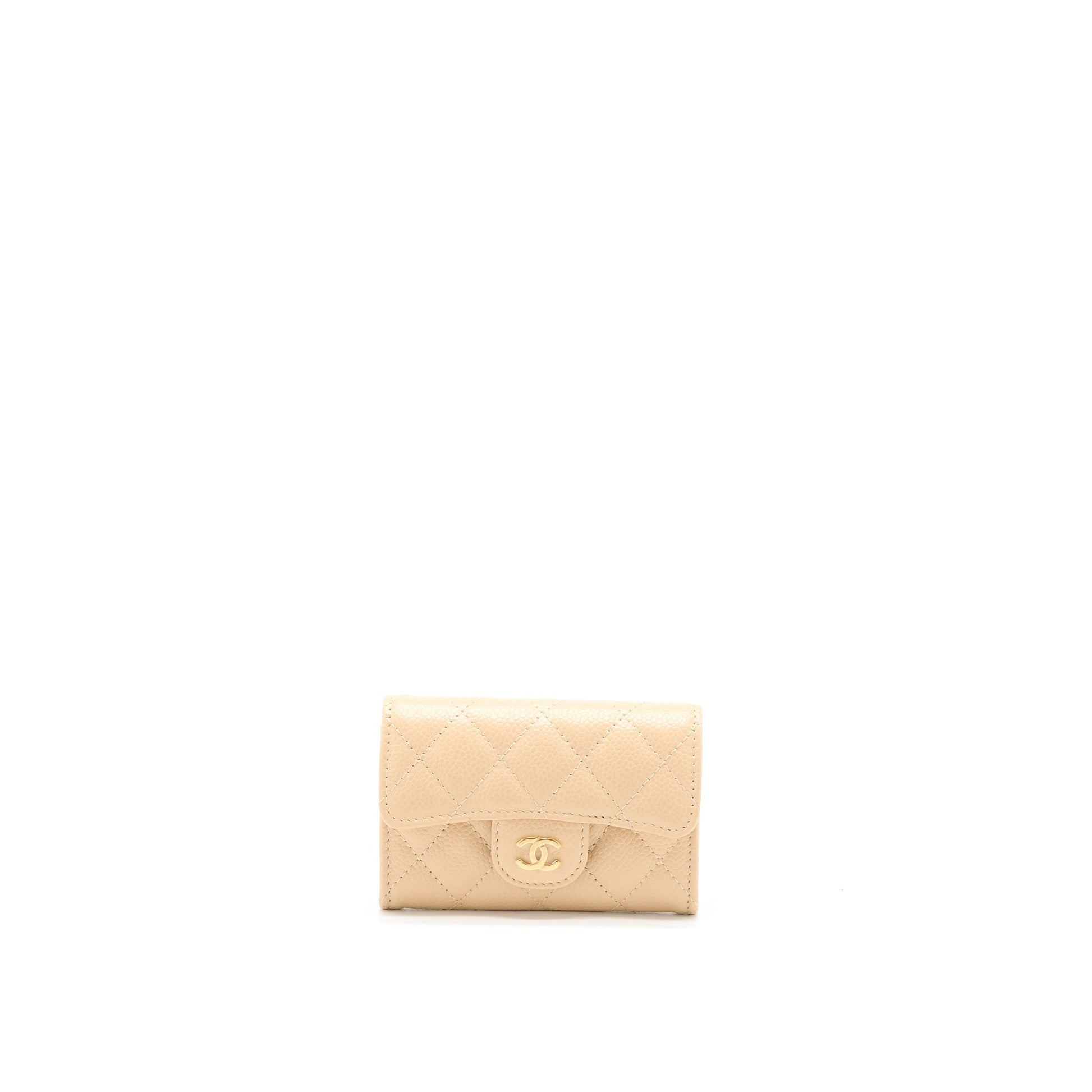 Chanel Classic Flap Card Holder Caviar GHW Beige Wallet Case Ghw 1