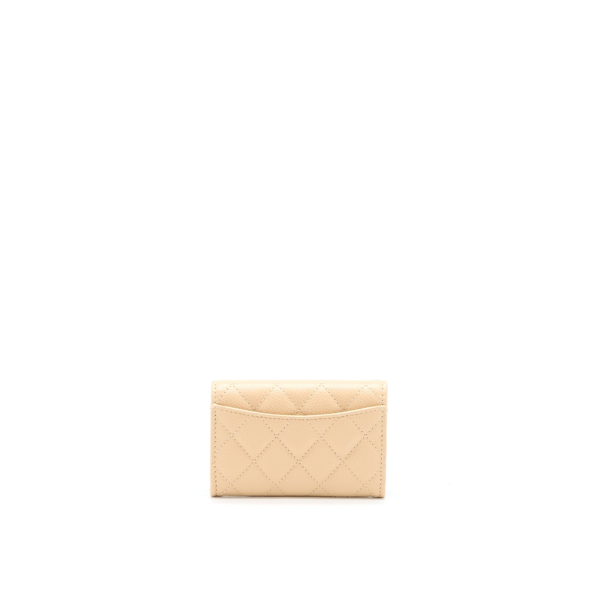 Chanel Classic Flap Card Holder Caviar GHW Beige Wallet Case Ghw 1