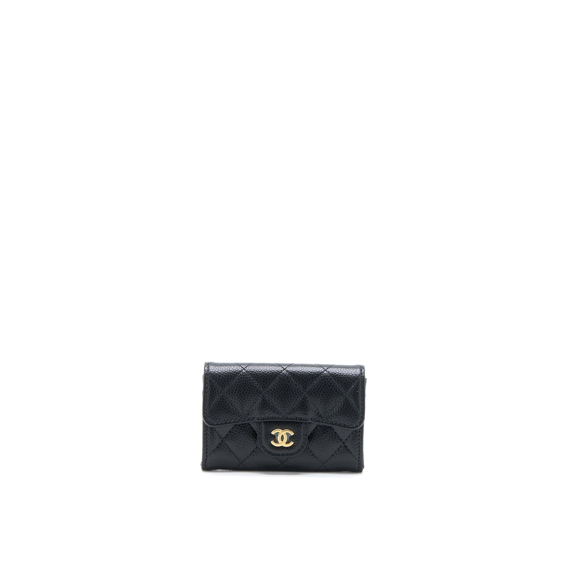 Chanel Classic Flap Card Holder Caviar GHW Black Wallet Case Microchip 1