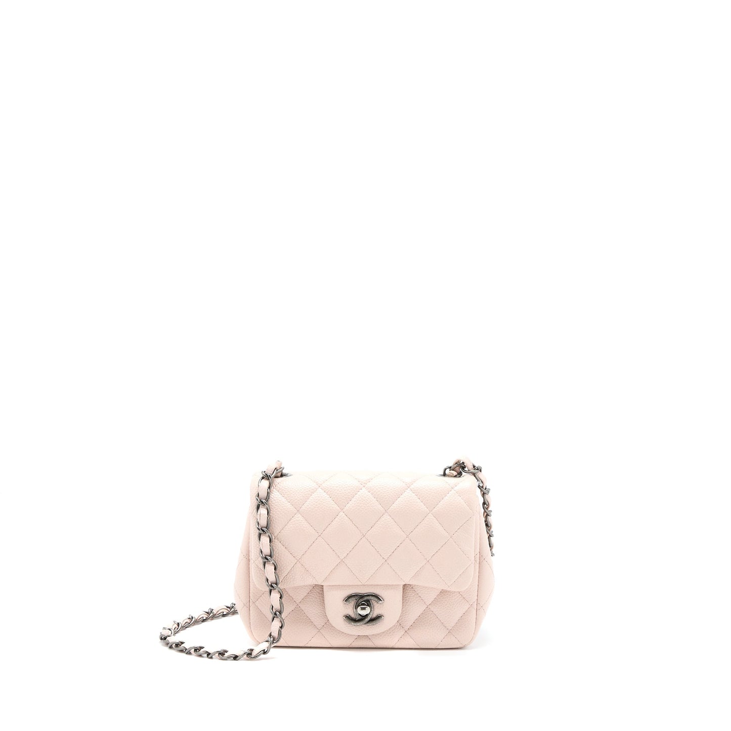 Chanel Square Flap Caviar Light Ruthenium Hardware Pink Shoulder Bag