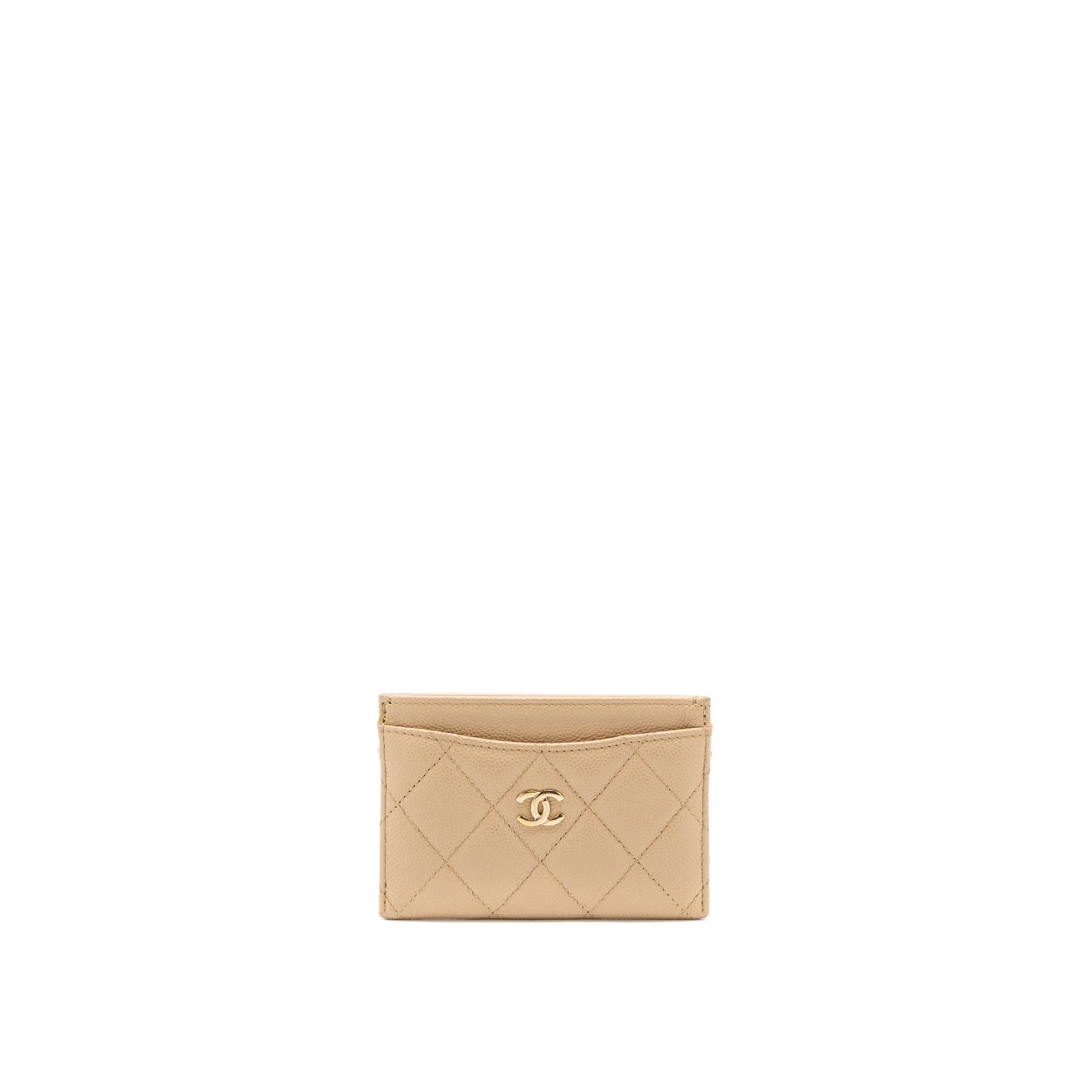 Chanel Classic Card Holder Caviar Dark GHW Beige Wallet Case