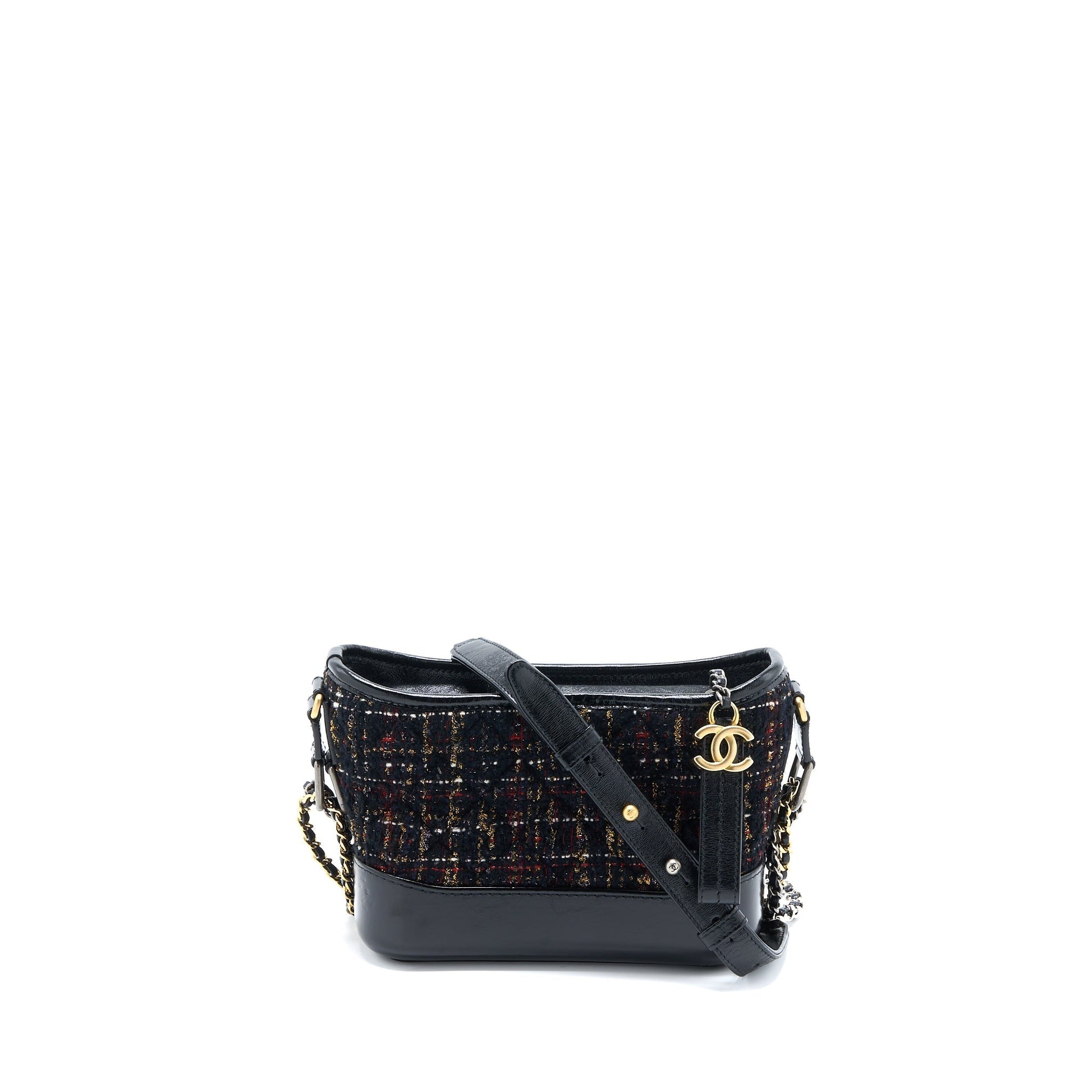 Chanel Gabrielle Hobo Tweed Hardware Multicolour Black Small Leather Shoulder Bag