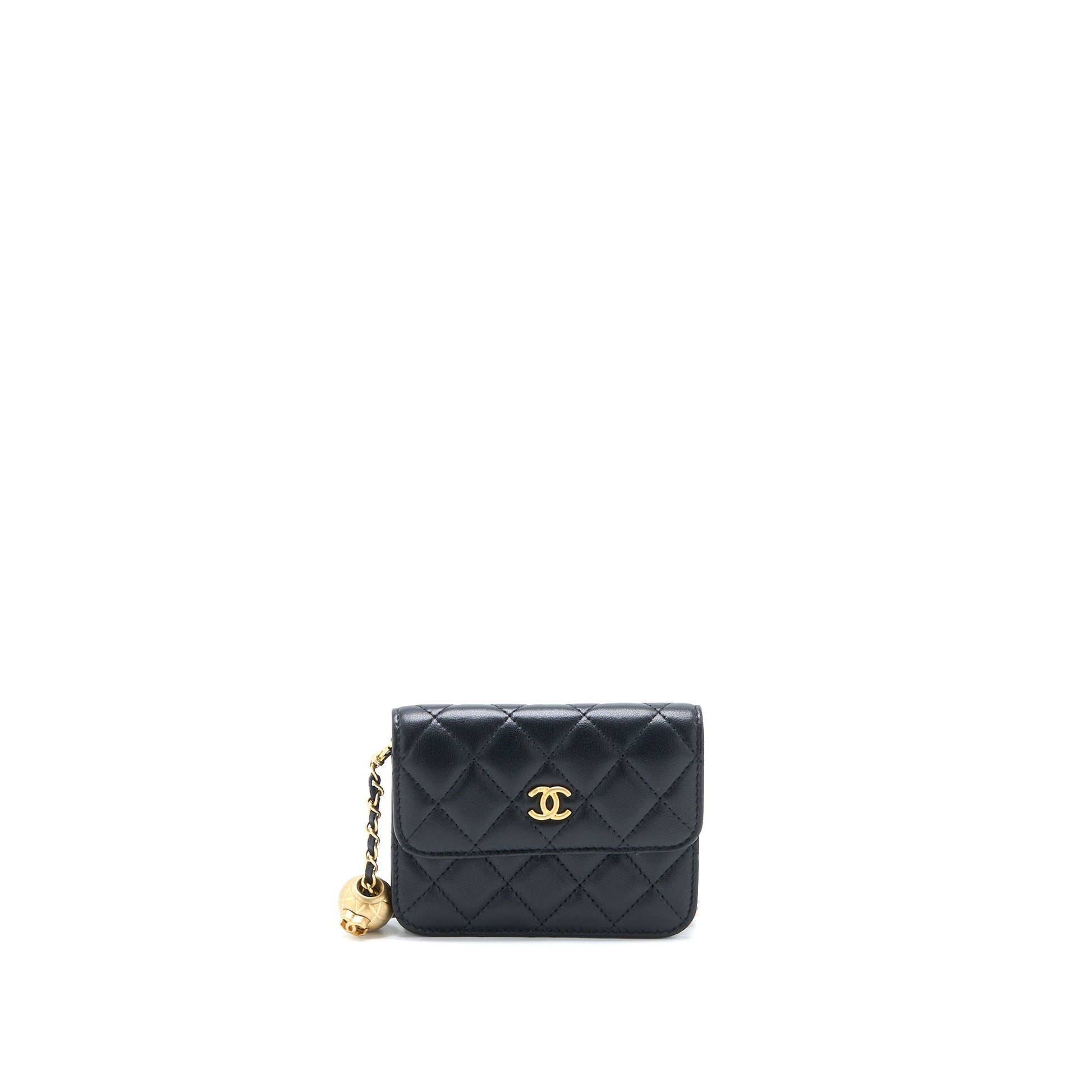 Chanel Pearl Crush Flap Belt Lambskin Brushed Black Ghw 1