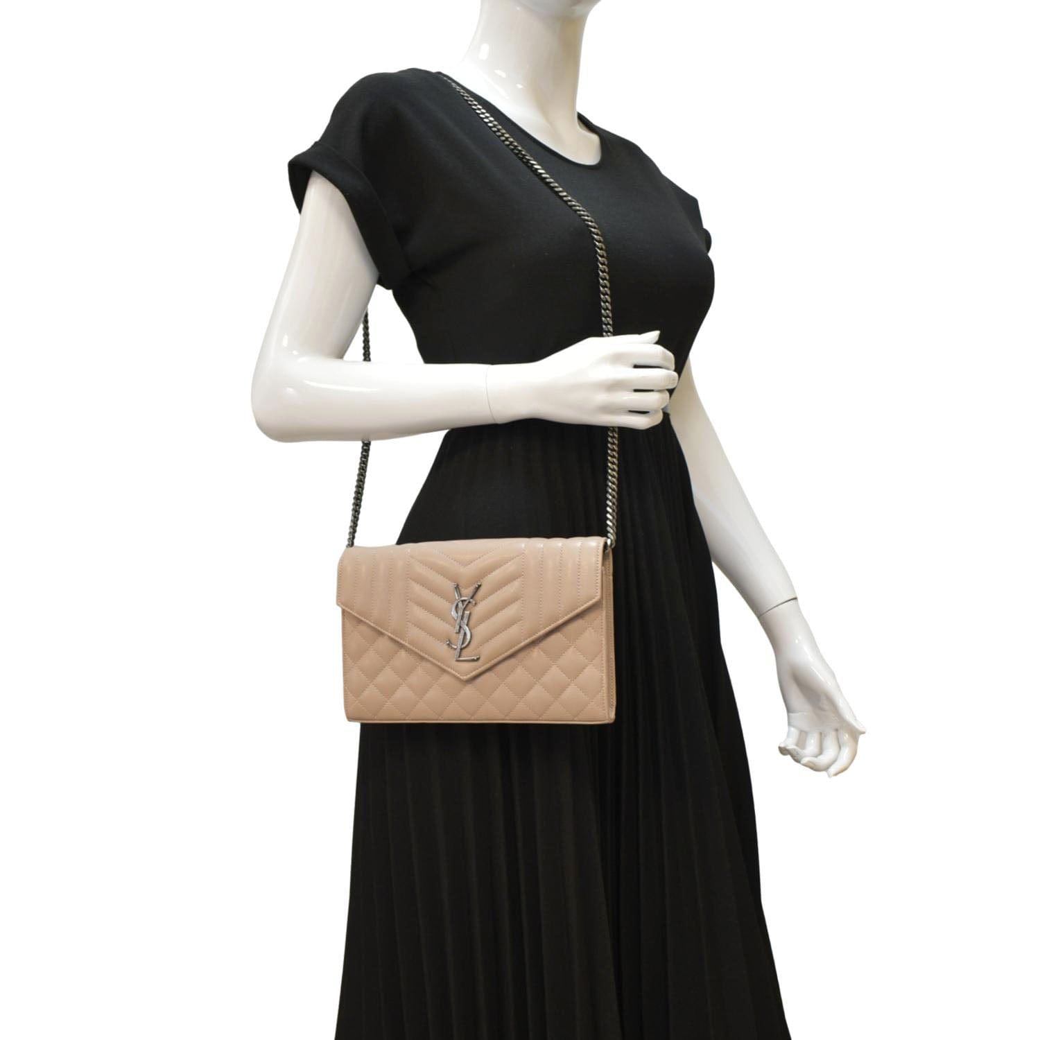 YSL Saint Laurent Saint Woc Mixed Wallet Dark Crossbody Bag Leather Matelasse