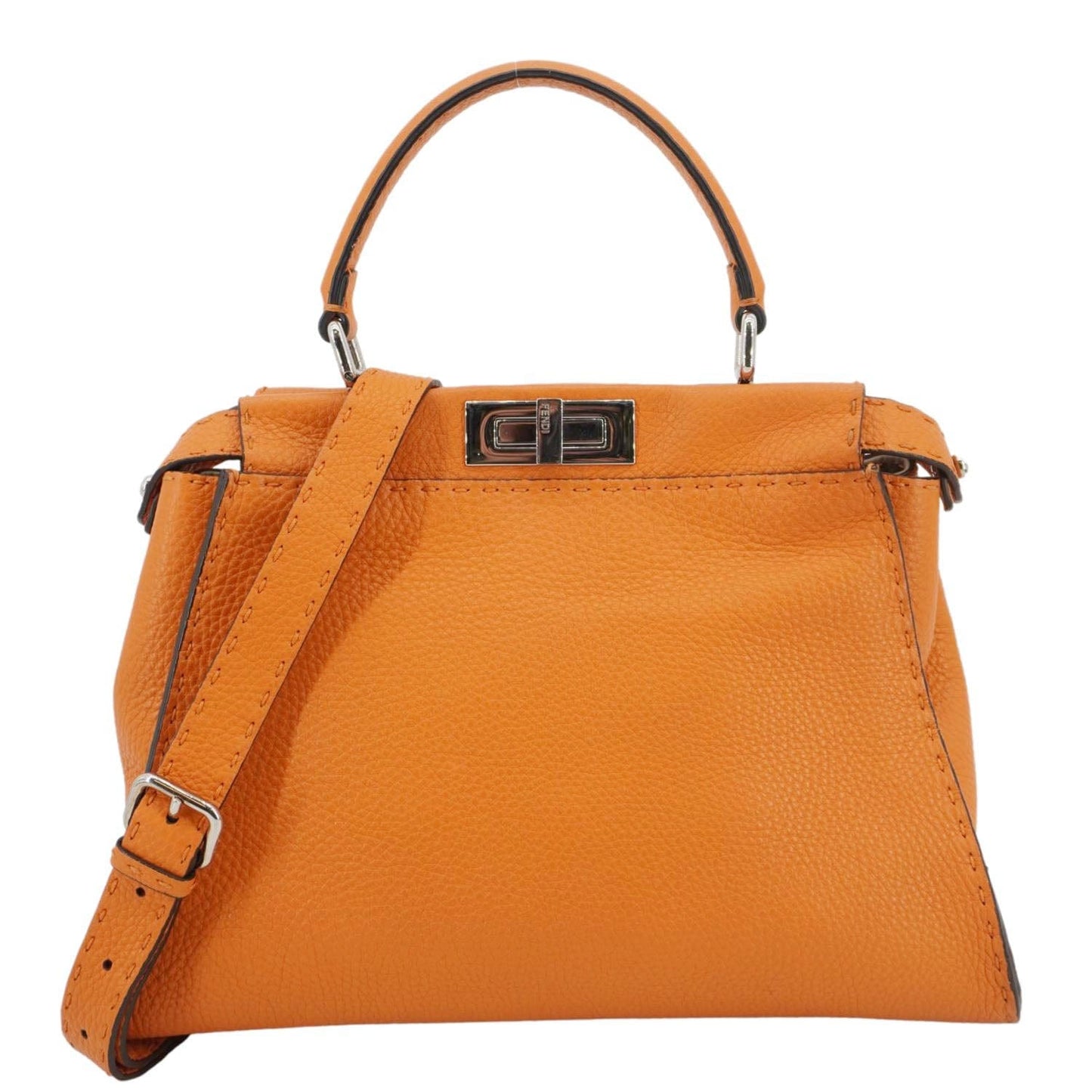 Fendi Peekaboo Iconic Satchel Shoulder Bag Leather Orange Medium Satchel Bag
