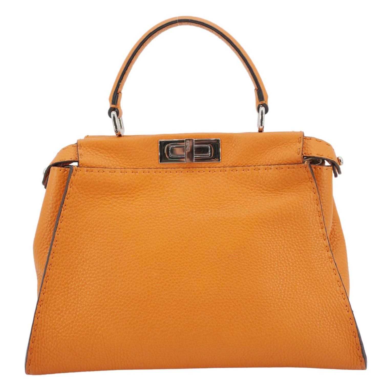 Fendi Peekaboo Iconic Satchel Shoulder Bag Leather Orange Medium Satchel Bag