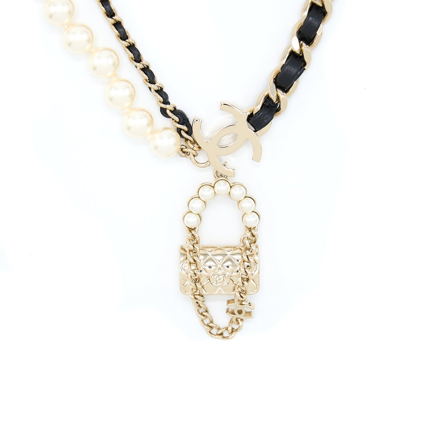 Chanel Pearl Charm Choker Light Tone Gold Key Chain