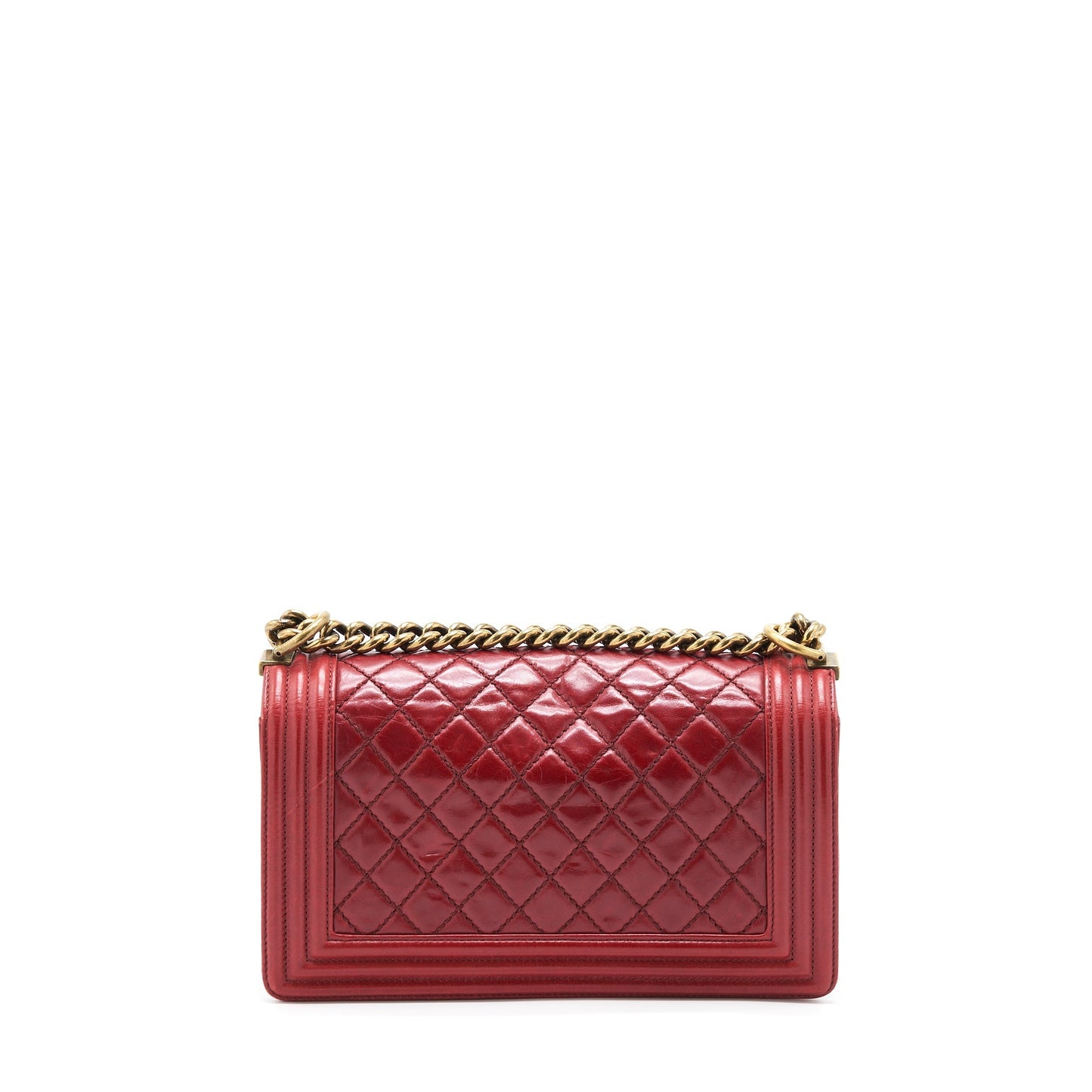 Chanel Boy Aged Calfskin Ruthenium GHW Red Handbag