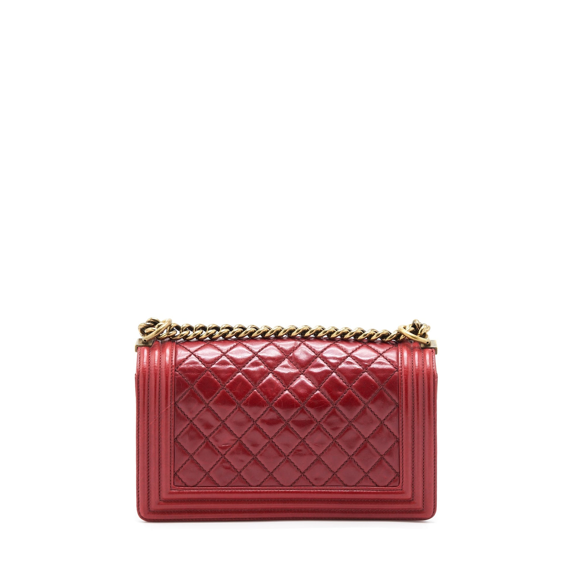 Chanel Boy Aged Calfskin Ruthenium GHW Red Handbag