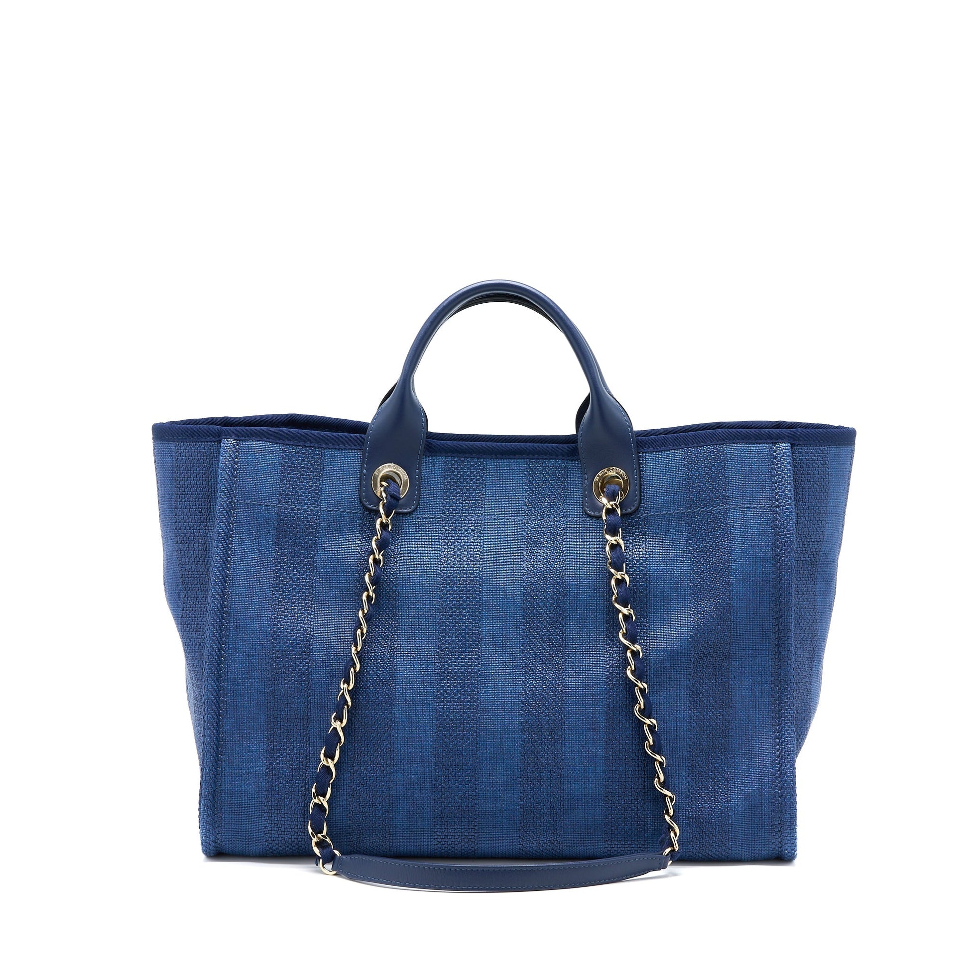 Chanel Deauville Dark LGHW Blue Canvas Tote Bag