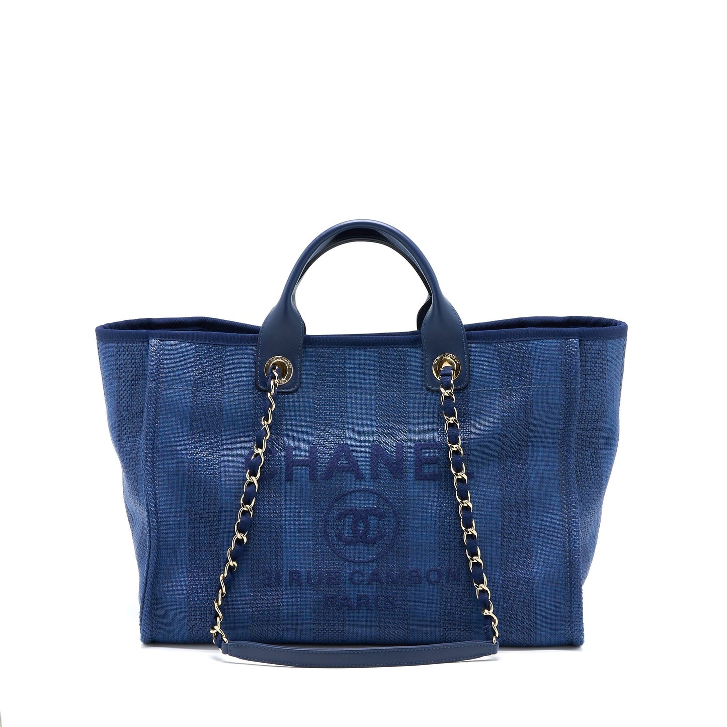 Chanel Deauville Dark LGHW Blue Canvas Tote Bag