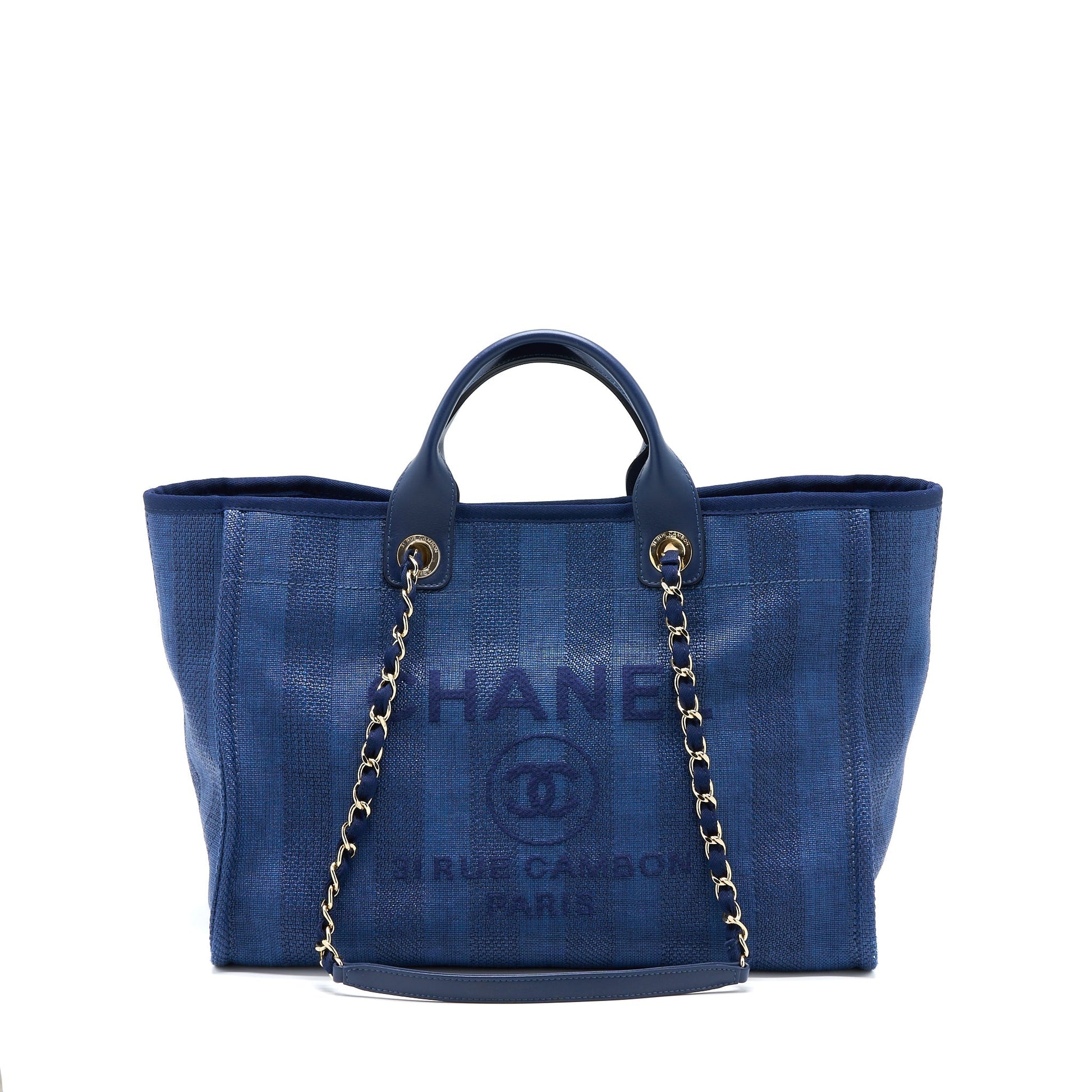 Chanel Deauville Dark LGHW Blue Canvas Tote Bag