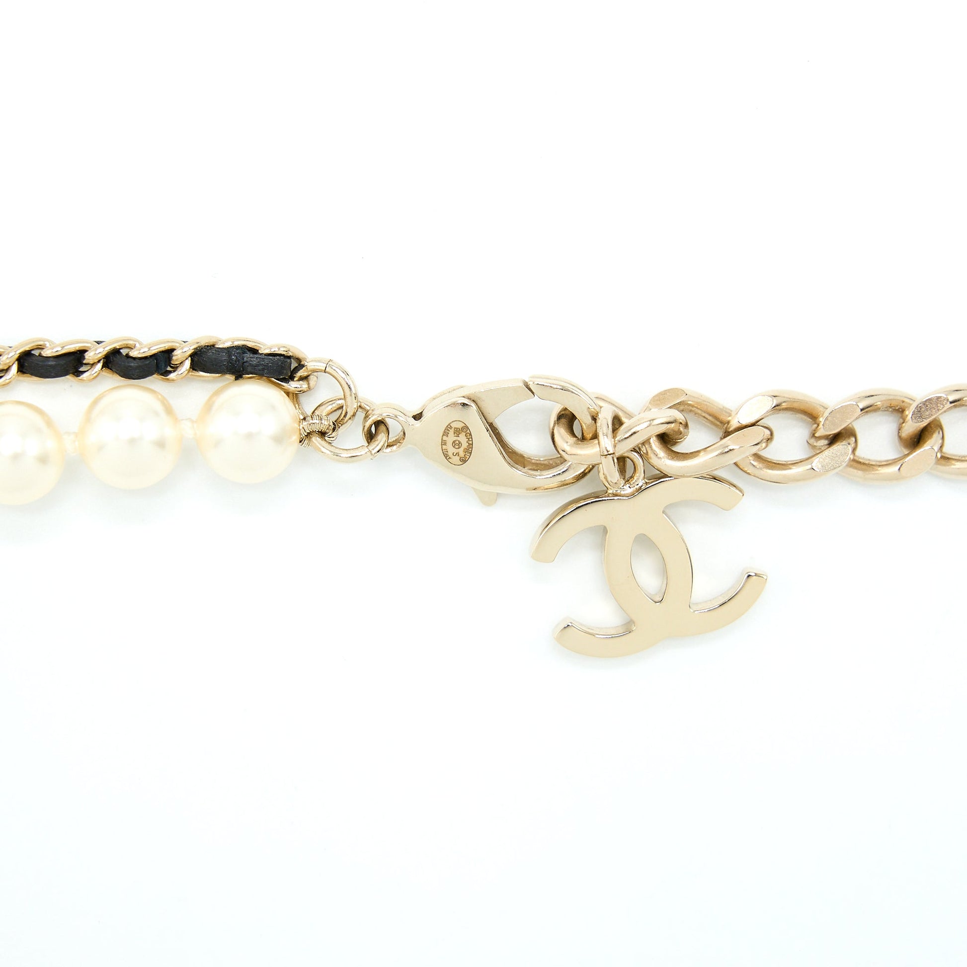 Chanel Pearl Charm Choker Light Tone Gold Key Chain