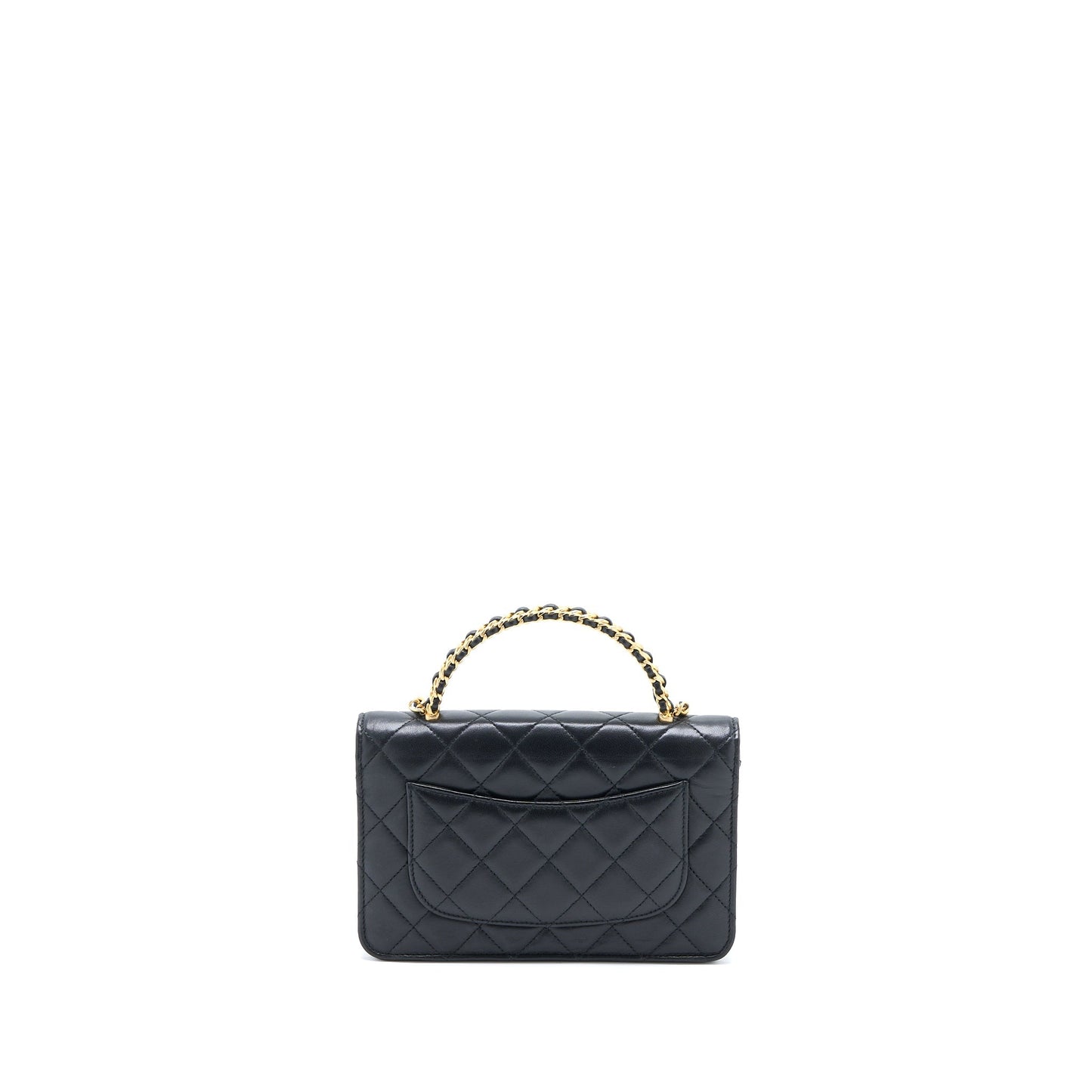 Chanel Detailed Top Handle on Lambskin Brushed Black Wallet Case