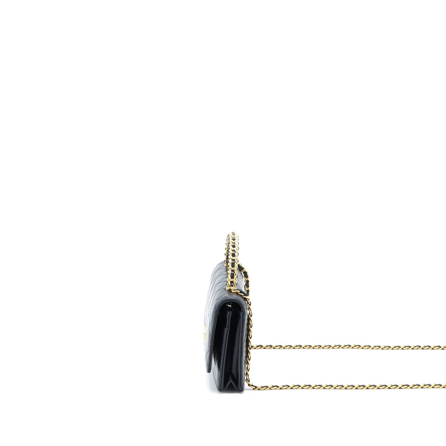 Chanel Detailed Top Handle on Lambskin Brushed Black Wallet Case