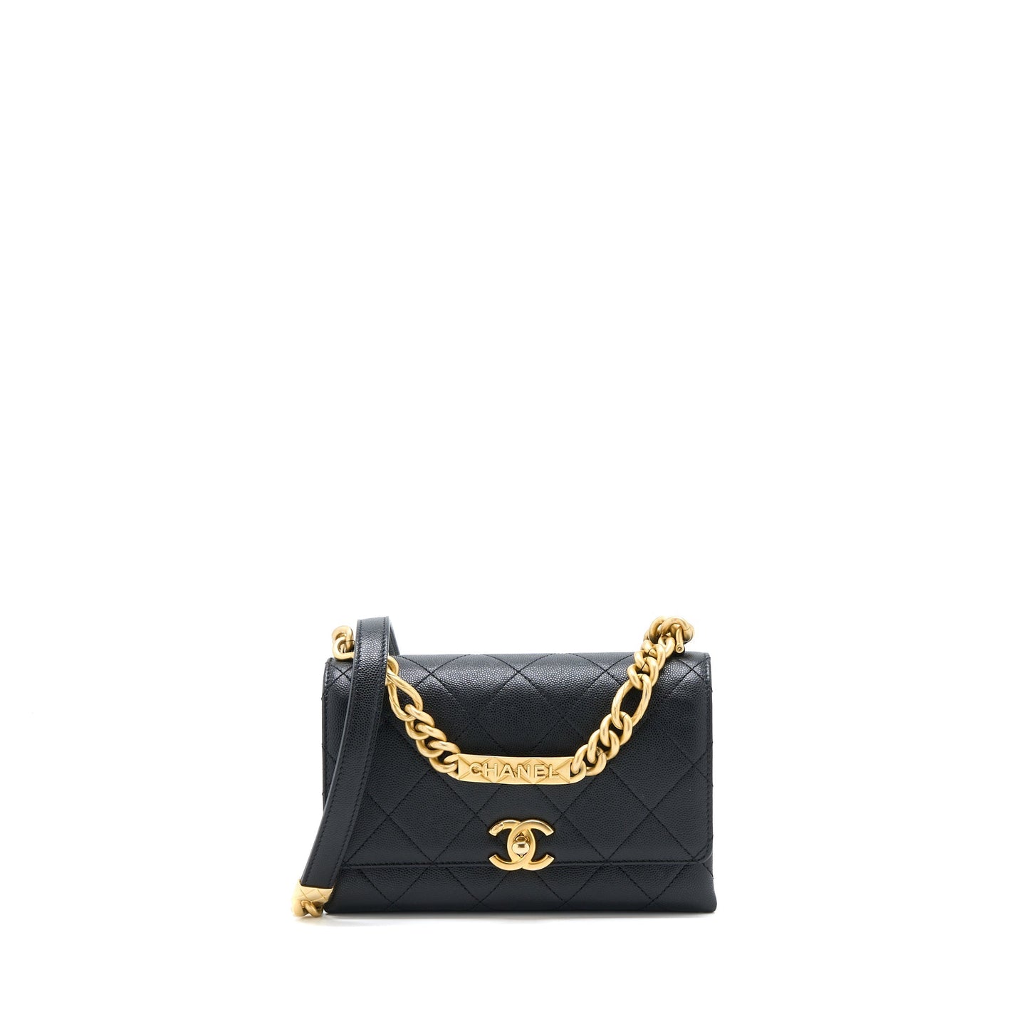 Chanel Detail Flap Grained Calfskin GHW Microchip Black Shoulder Bag