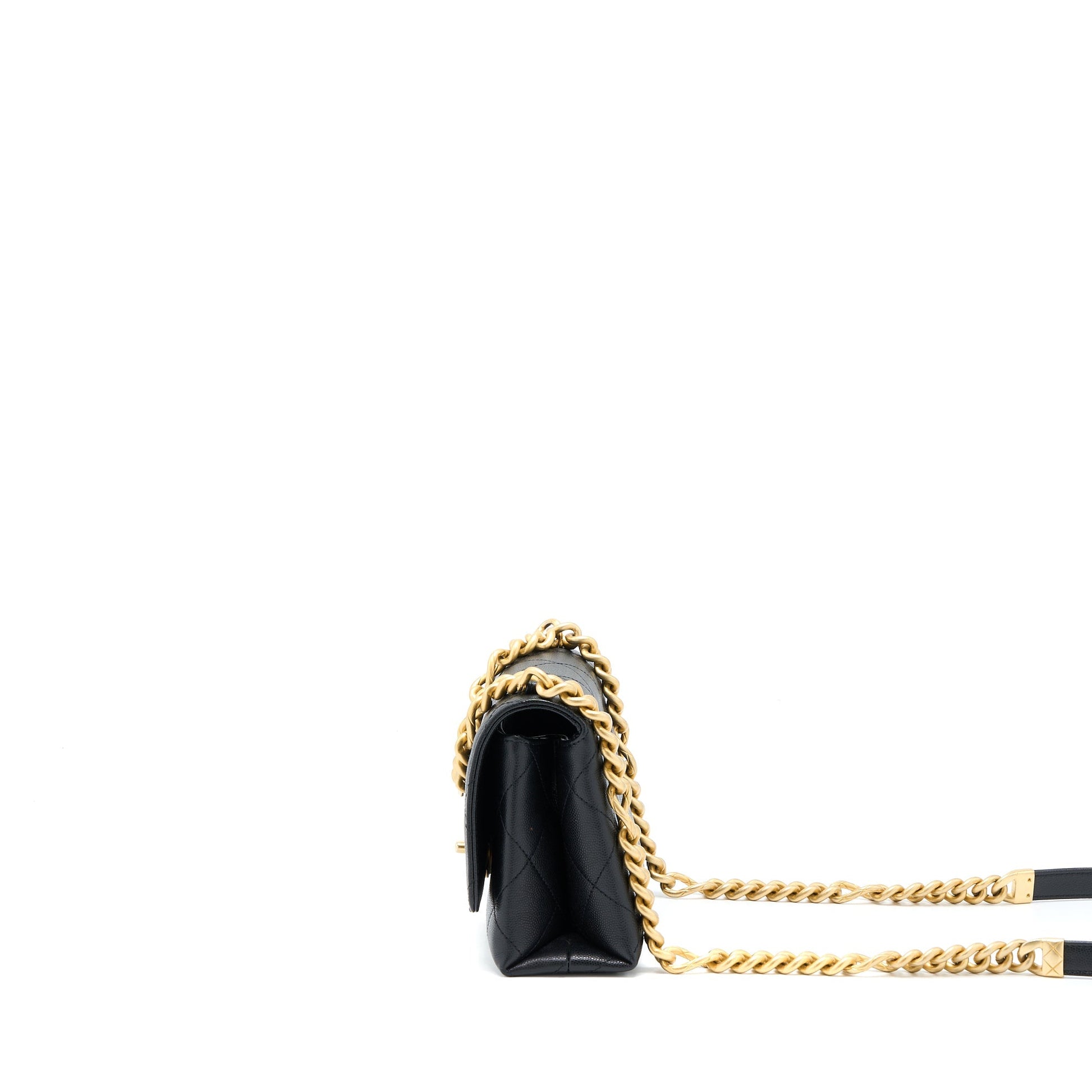 Chanel Detail Flap Grained Calfskin GHW Microchip Black Shoulder Bag