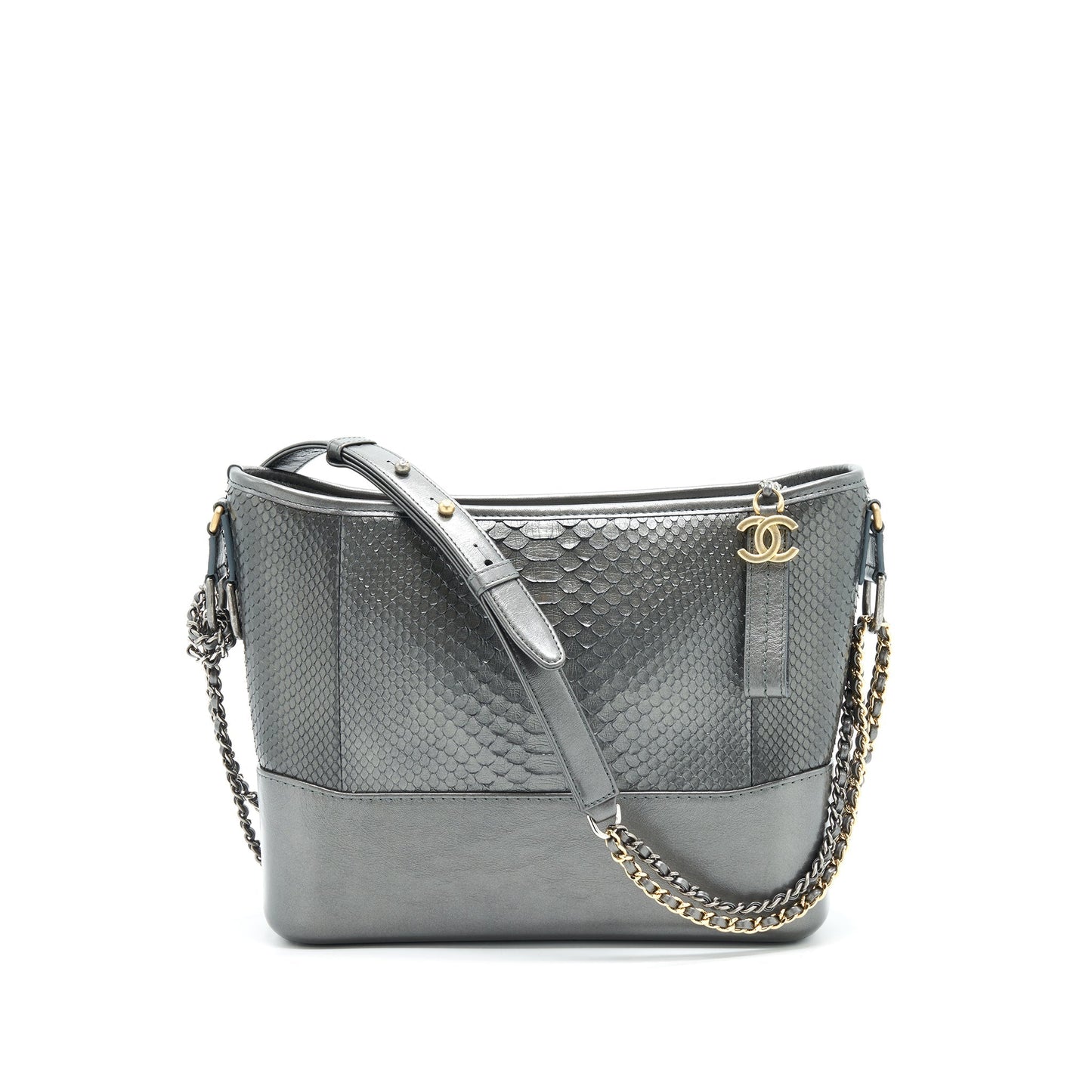 Chanel Python Gabrielle Hobo Grey Leather Shoulder Bag