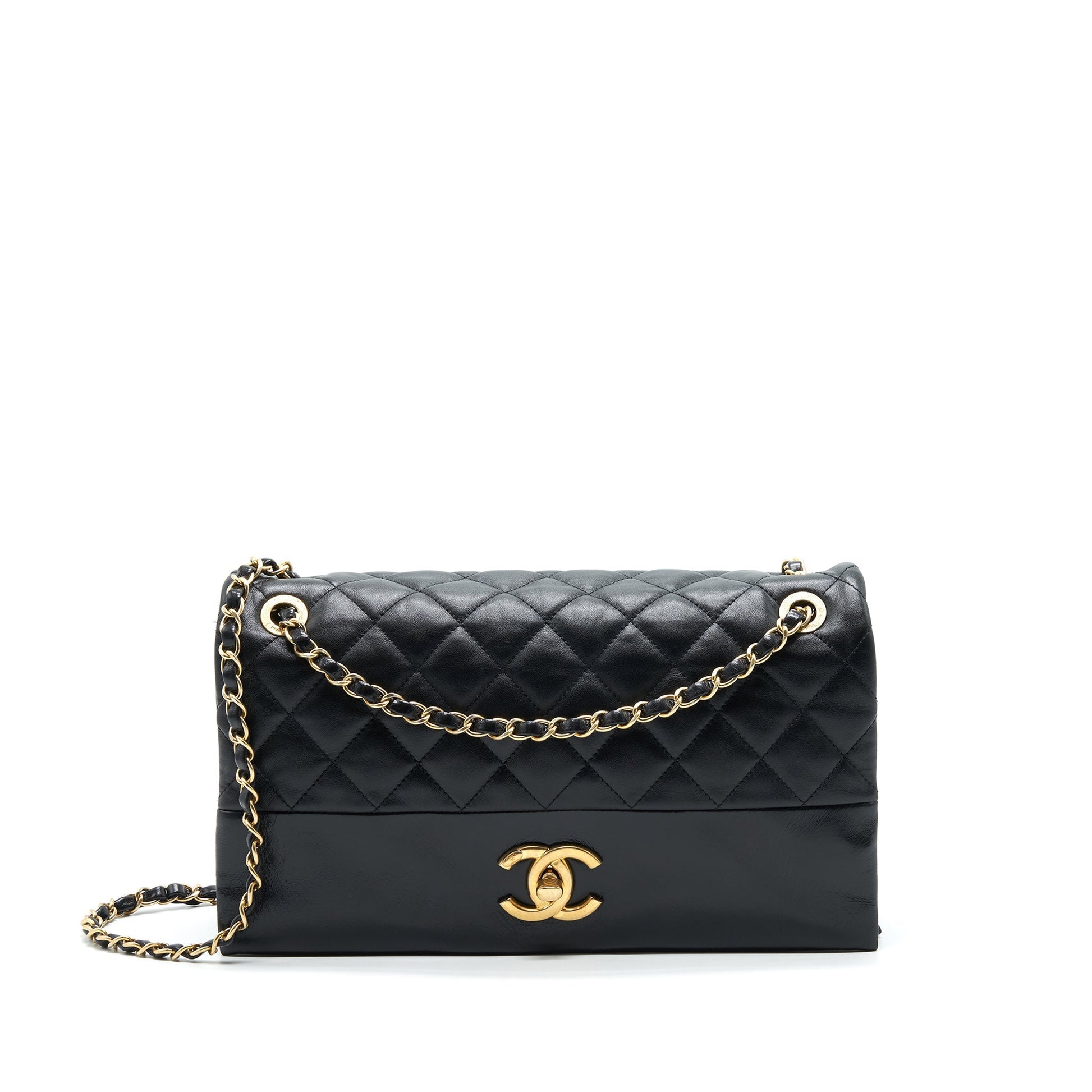 Chanel Single Flap Calfskin GHW Black Shoulder Bag