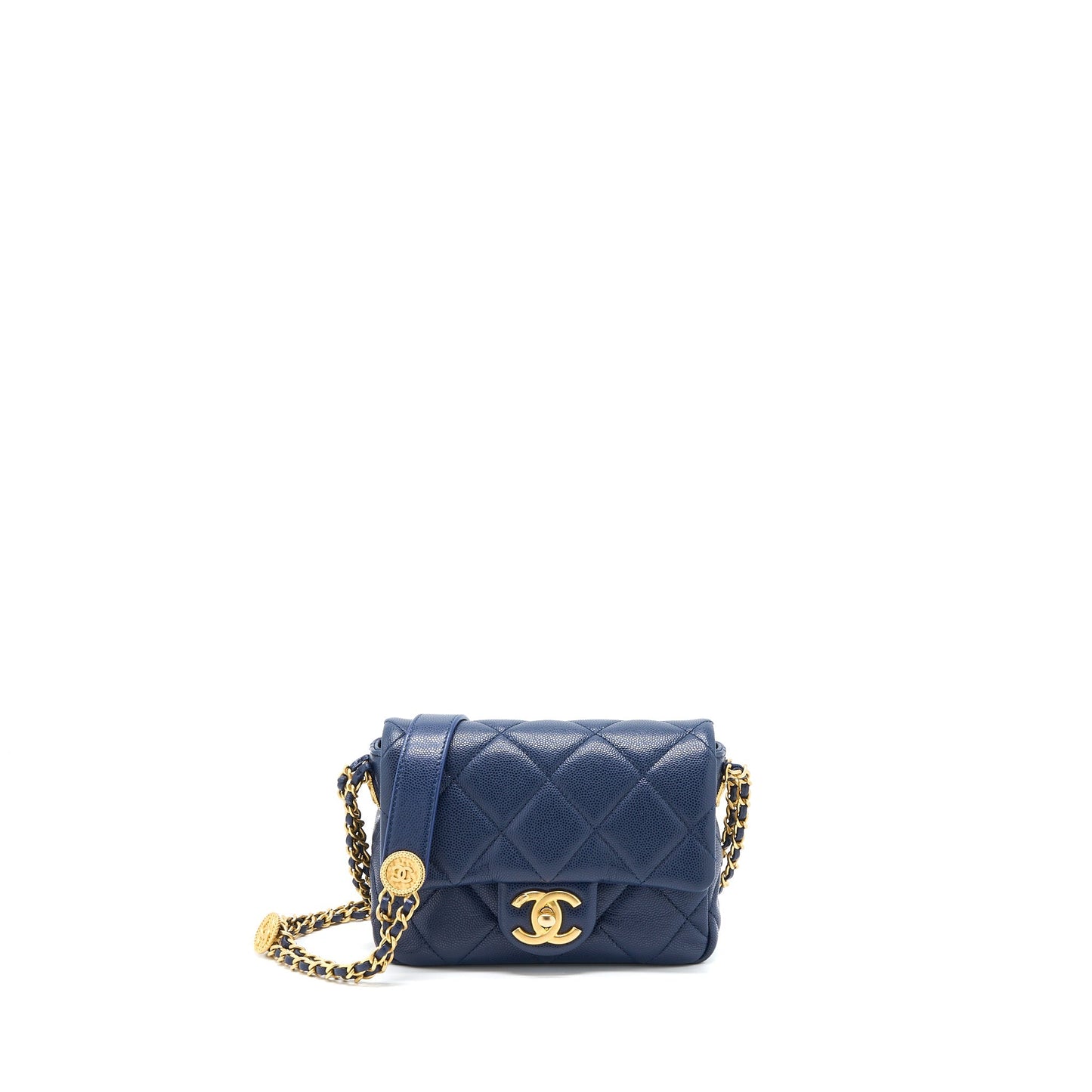 Chanel 22A Flap Caviar Navy Brushed GHW Small Shoulder Bag