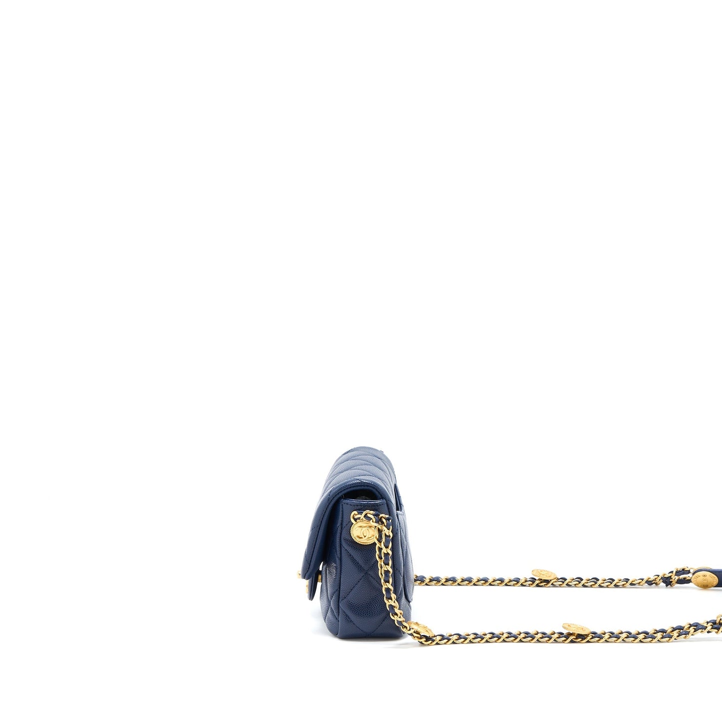 Chanel 22A Flap Caviar Navy Brushed GHW Small Shoulder Bag
