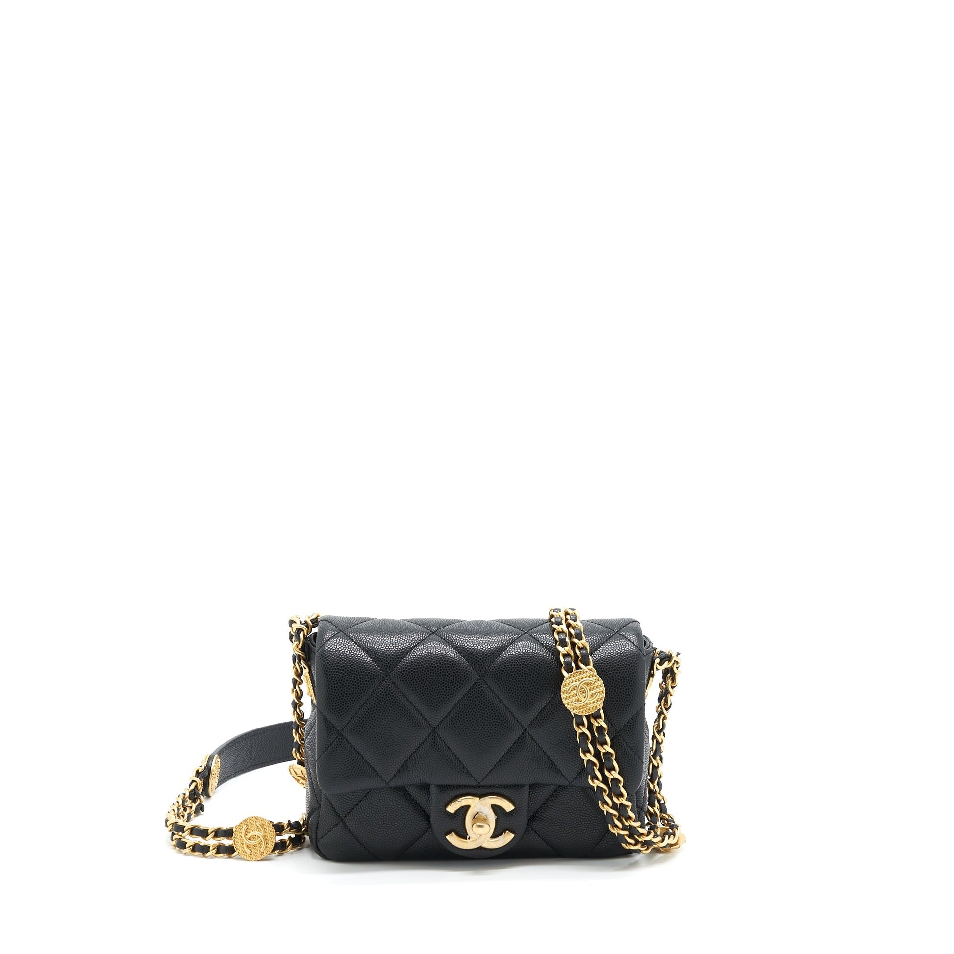 Chanel 22A Flap Caviar Brushed GHW Microchip Black Small Shoulder Bag