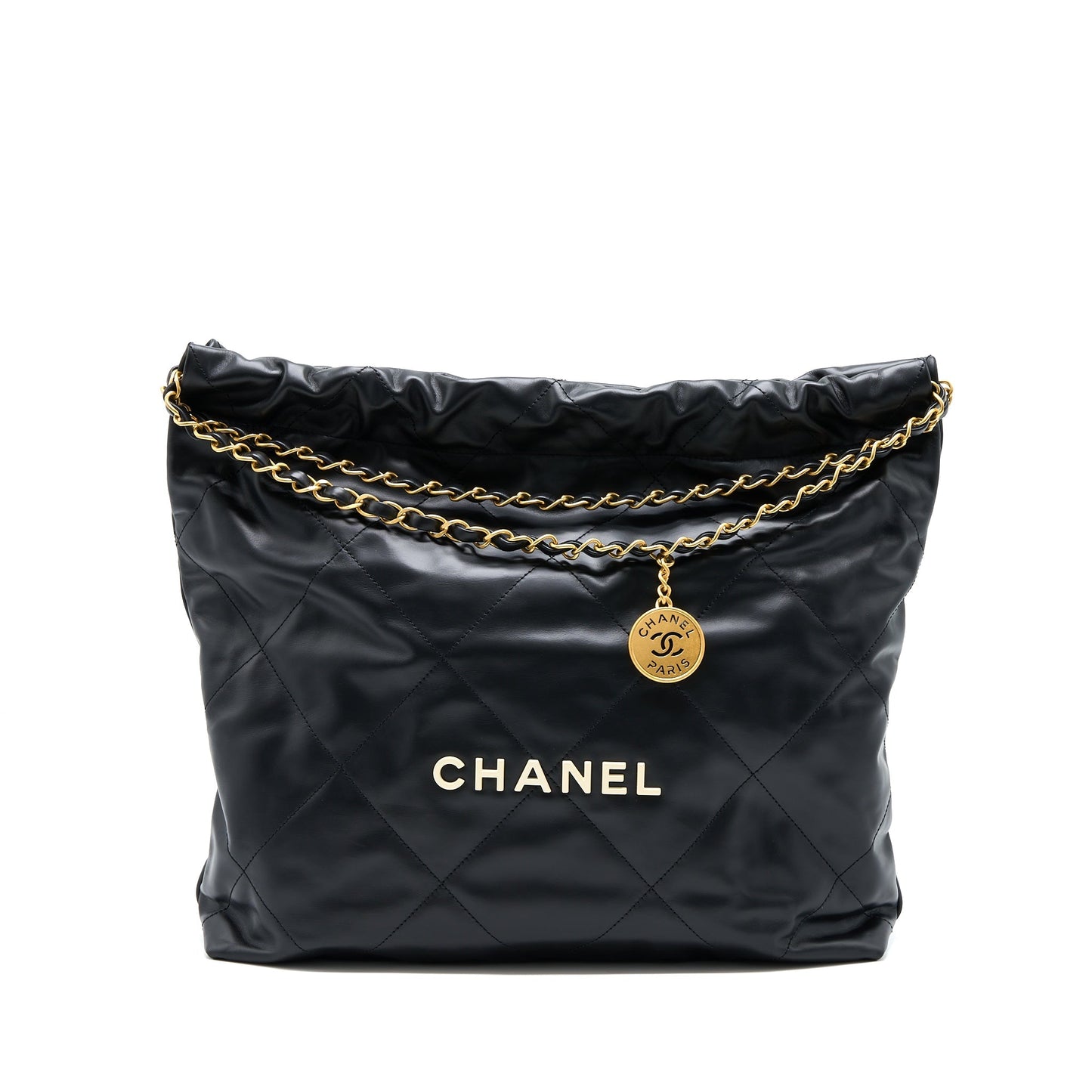 Chanel 22 Shiny Calfskin GHW Microchip Black Handbag Microchip 1