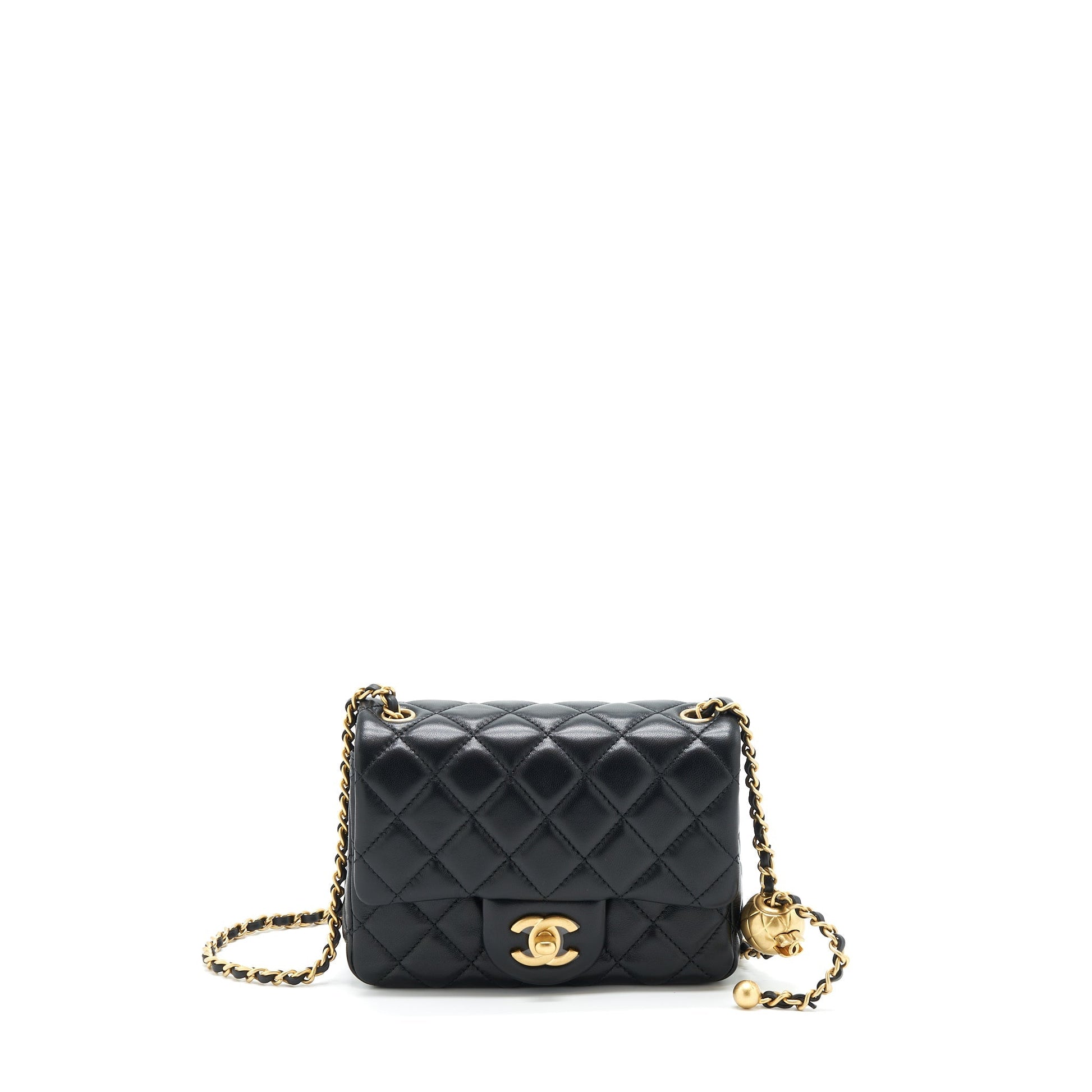 Chanel Pearl Crush Square Lambskin Brushed GHW Black Mini Bag