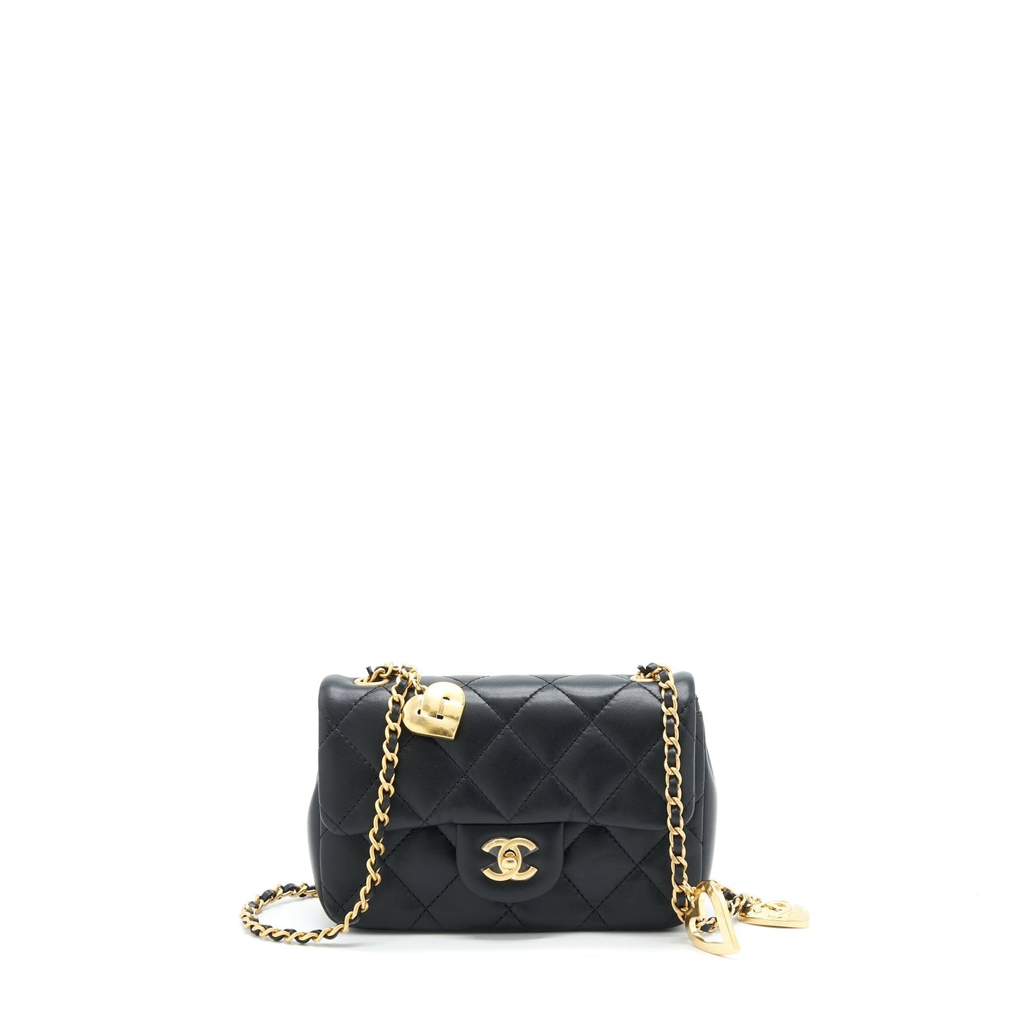 Chanel seasonal Rectangular Flap Heart Charm Lambskin Black Key Chain