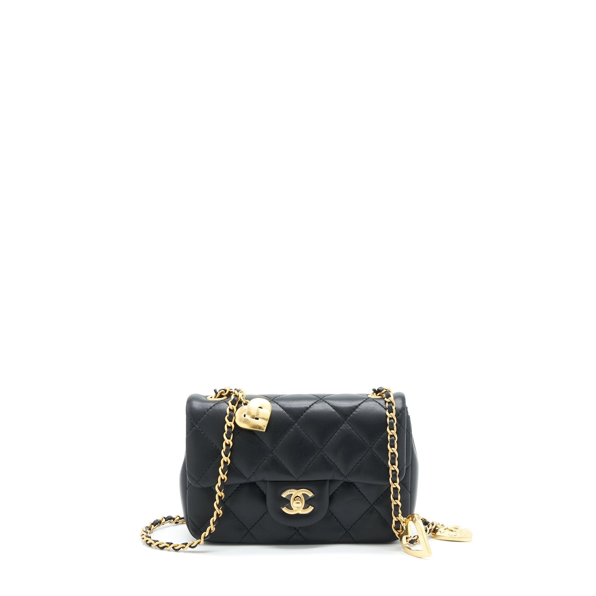 Chanel seasonal Rectangular Flap Heart Charm Lambskin Black Key Chain