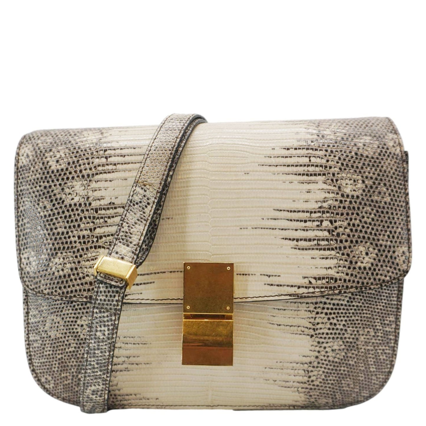 Classic Box Lizard Shoulder Bag Natural Leather Medium