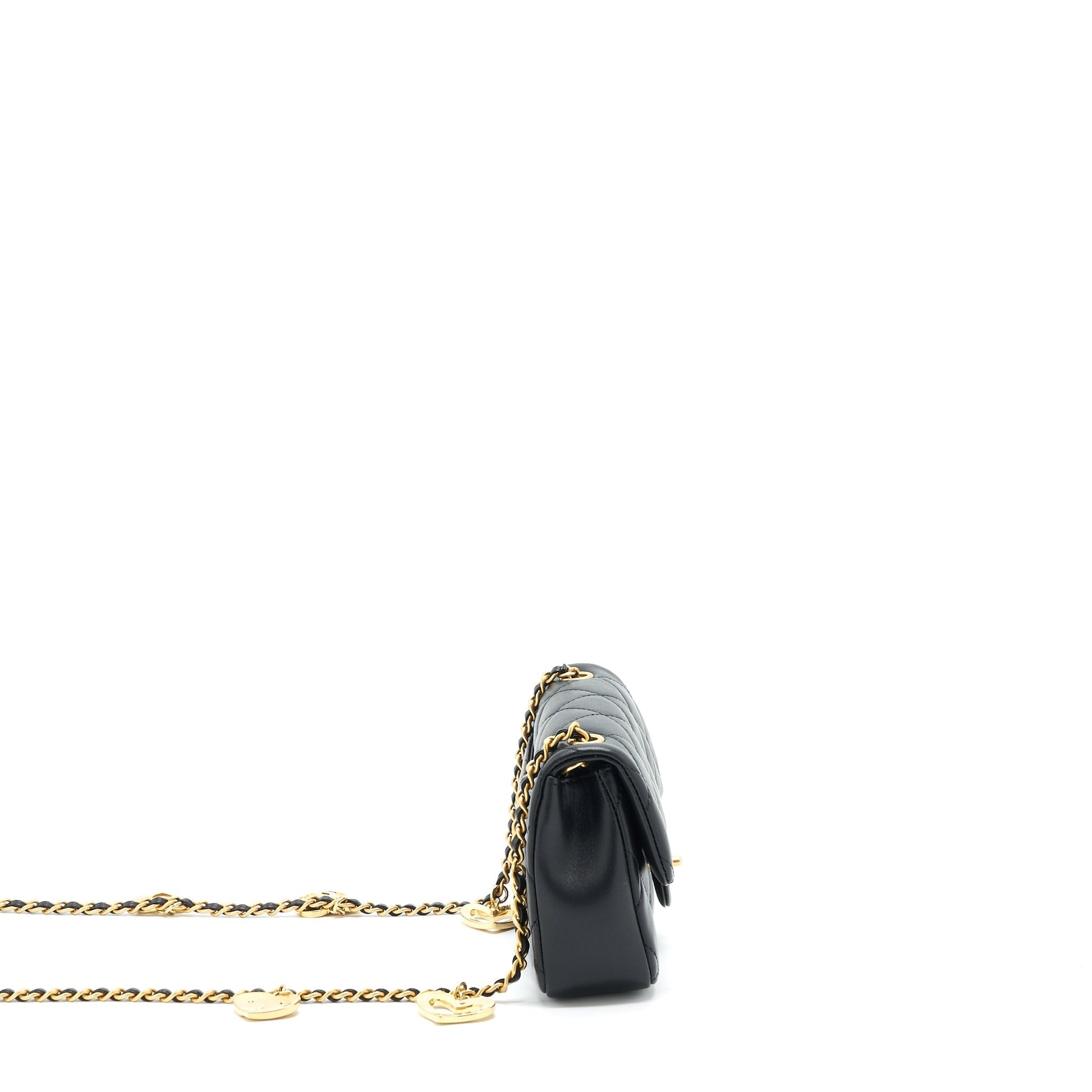 Chanel seasonal Rectangular Flap Heart Charm Lambskin Black Key Chain
