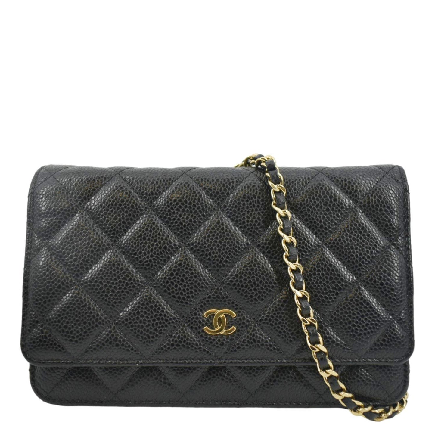 Chanel Woc Caviar On Leather Black Wallet Case