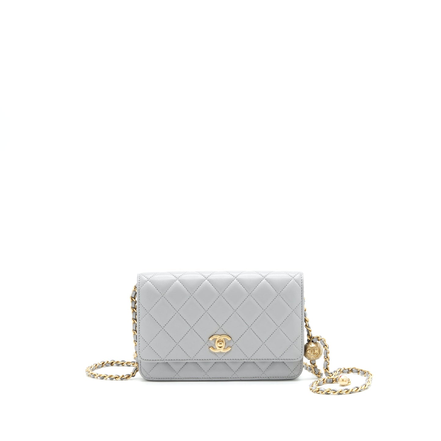 Chanel 21B Pearl Crush On GHW Grey Wallet Case
