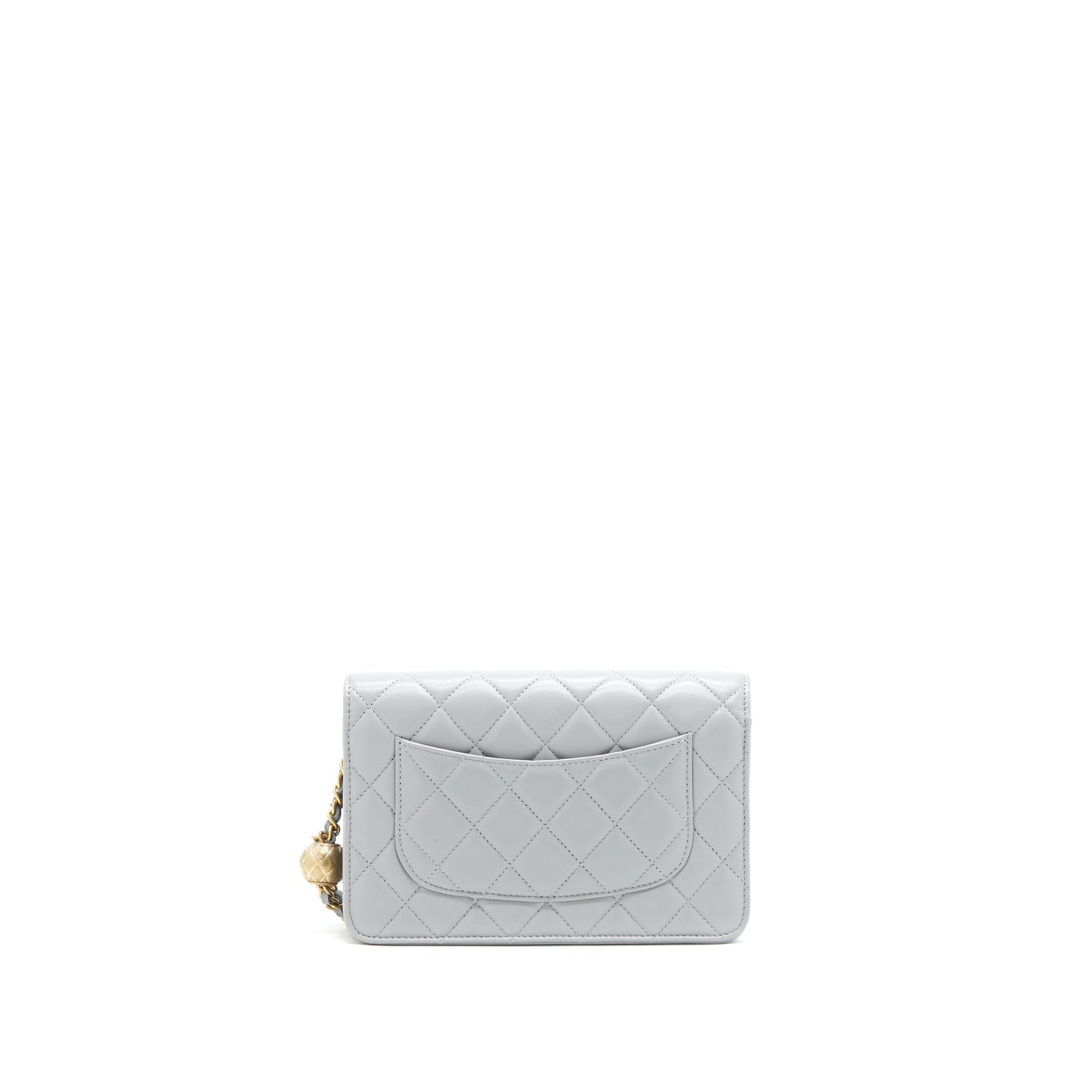 Chanel Pearl Crush On Lambskin GHW Microchip Grey Wallet Case