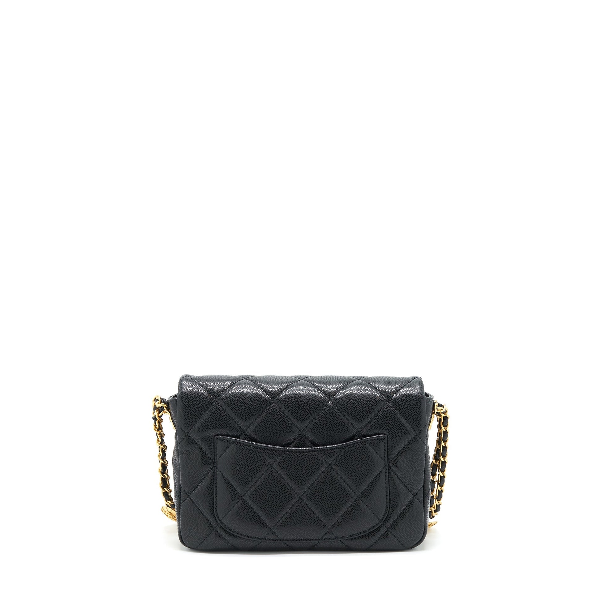 Chanel 22A Flap Button On Chains Caviar Black Small Shoulder Bag